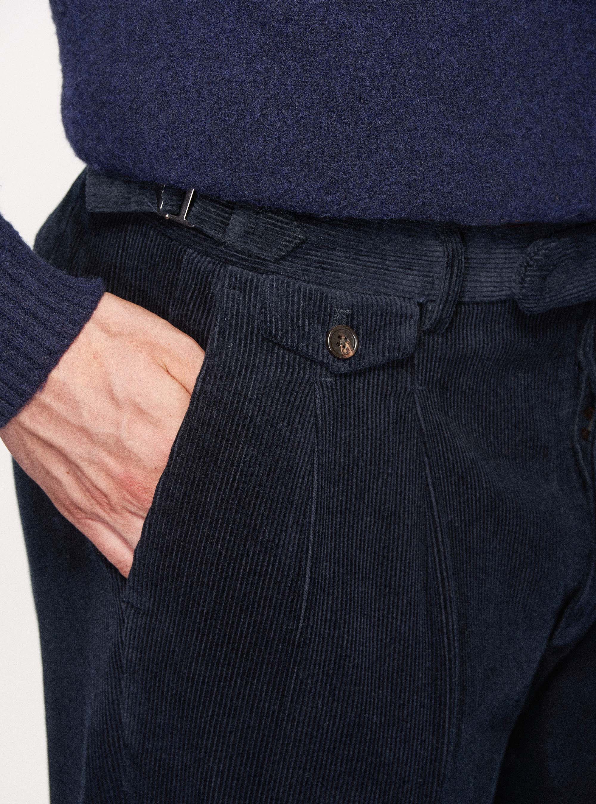 Pantaloni in velluto di cotone con cinturino laterale, BLU NAVY