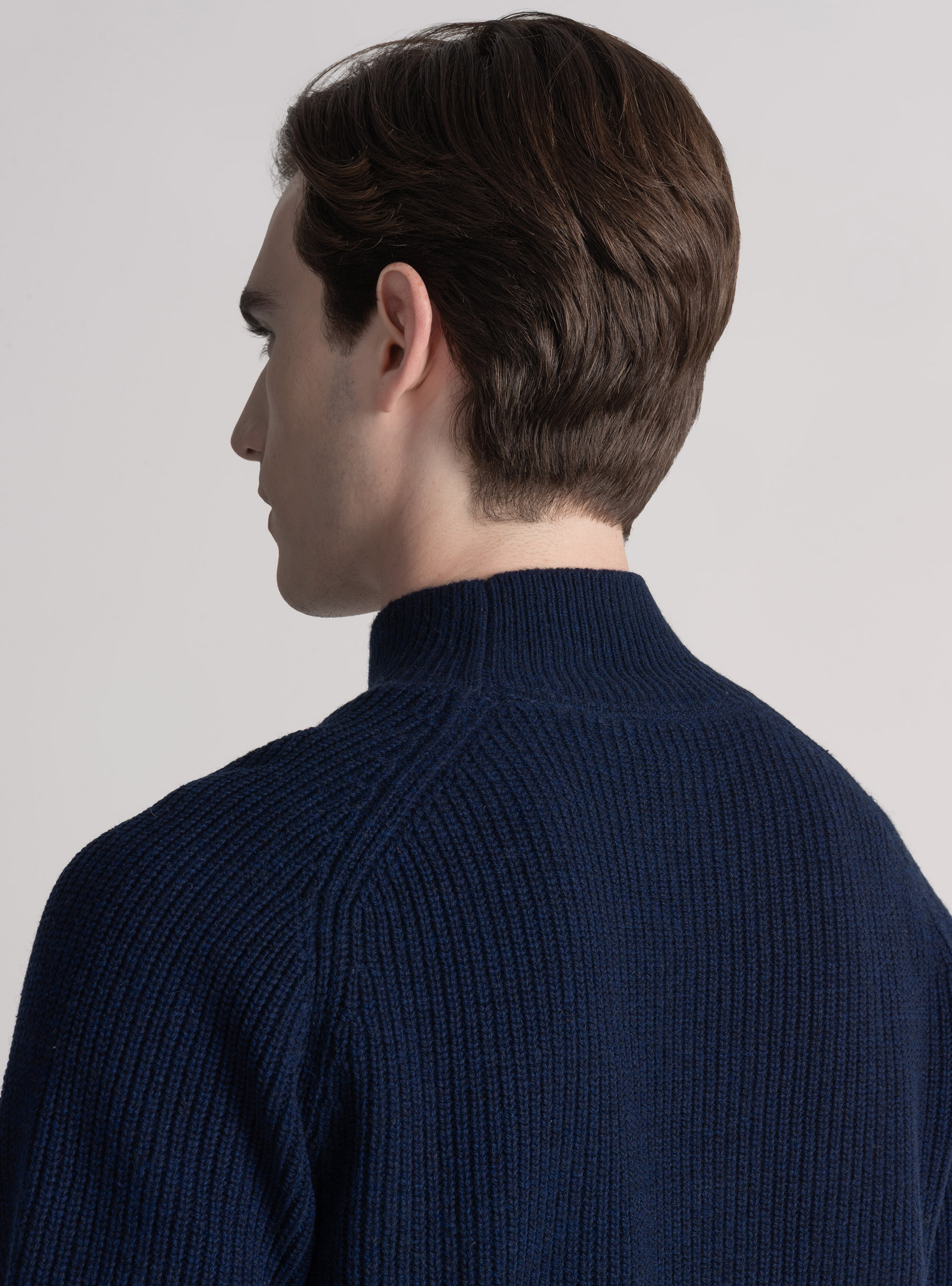 Maglia lupetto in misto lana costa perlata, BLU NAVY