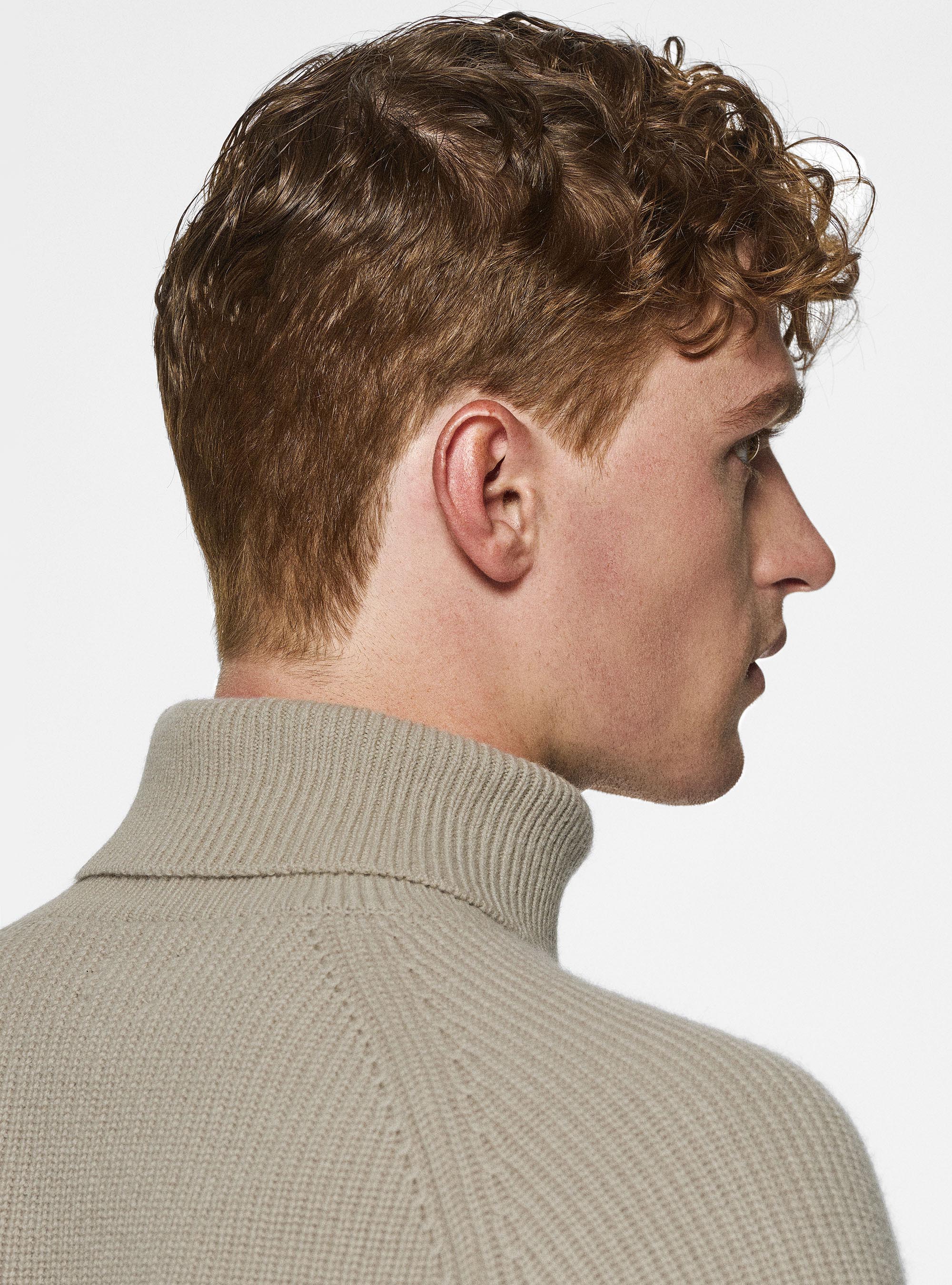 Maglia collo alto a costa perlata in lana merino, SABBIA