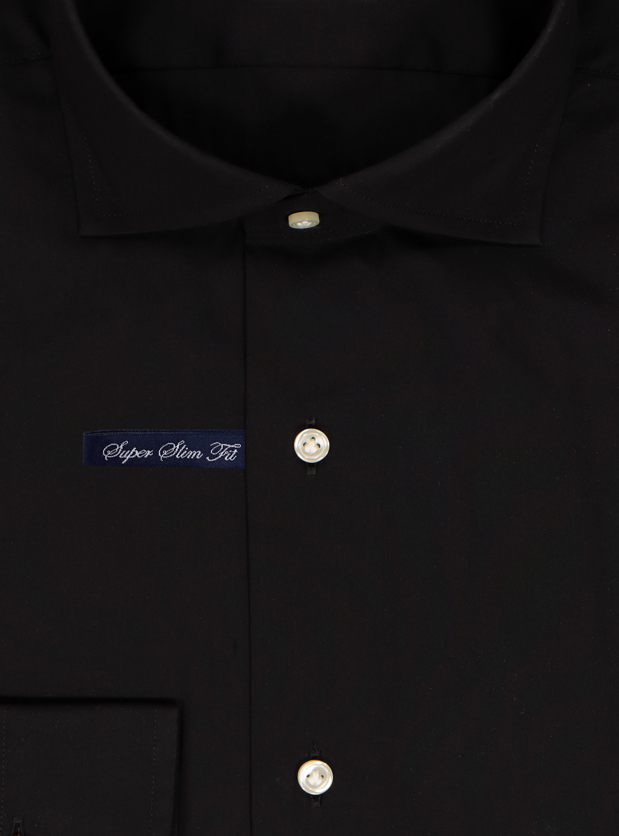 Camicia collo semiaperto in popeline stretch, NERO
