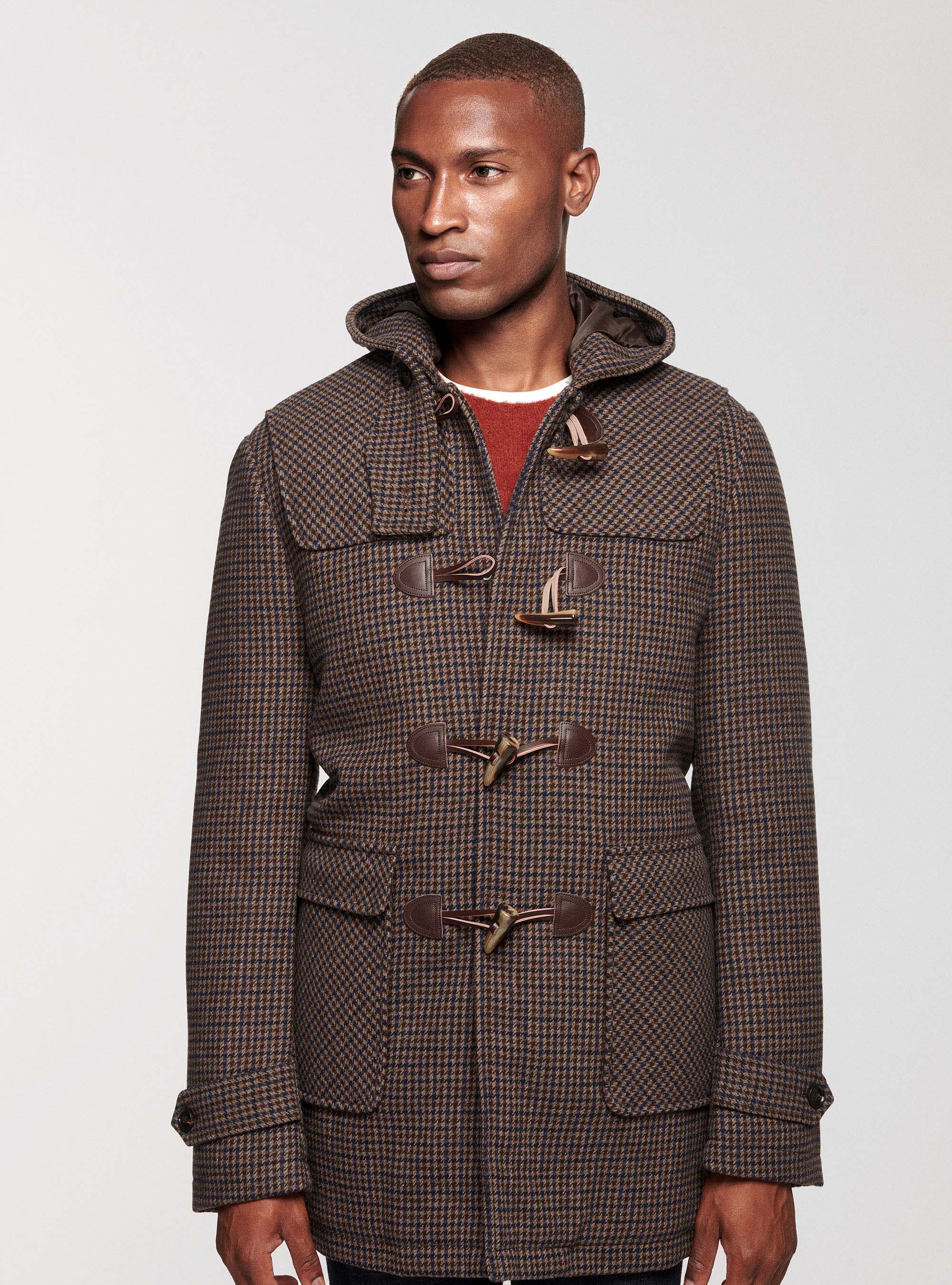 Montgomery in misto lana pied de poule, MARRONE