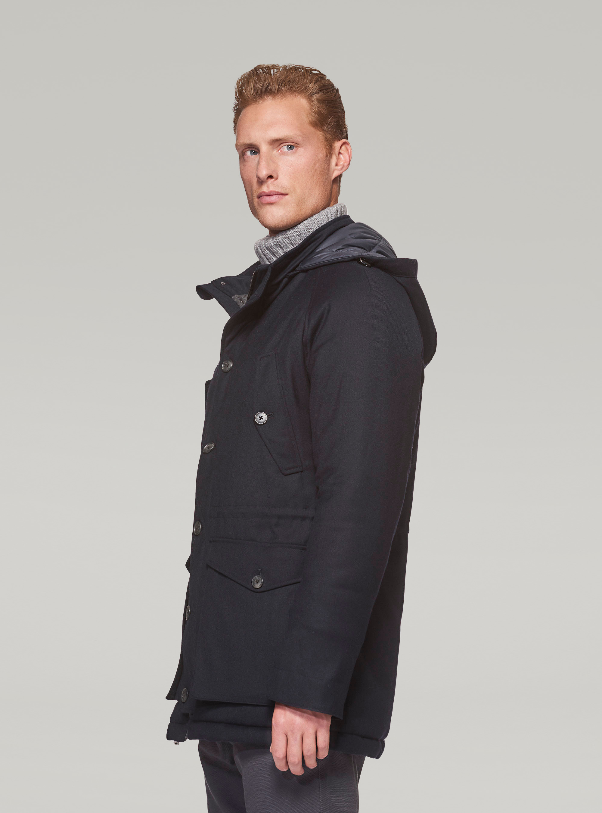 Padded wool jacket, NAVY BLUE