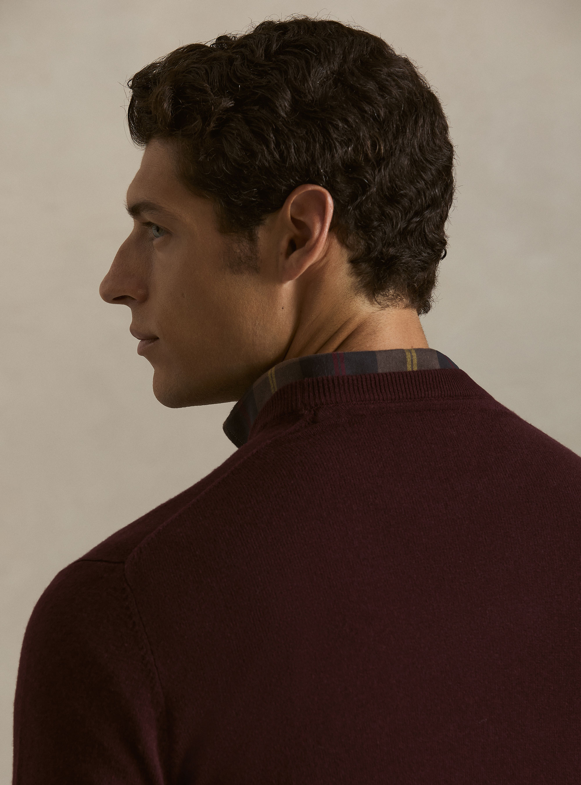 Lambswool and cashmere crewneck sweater, BORDEAUX