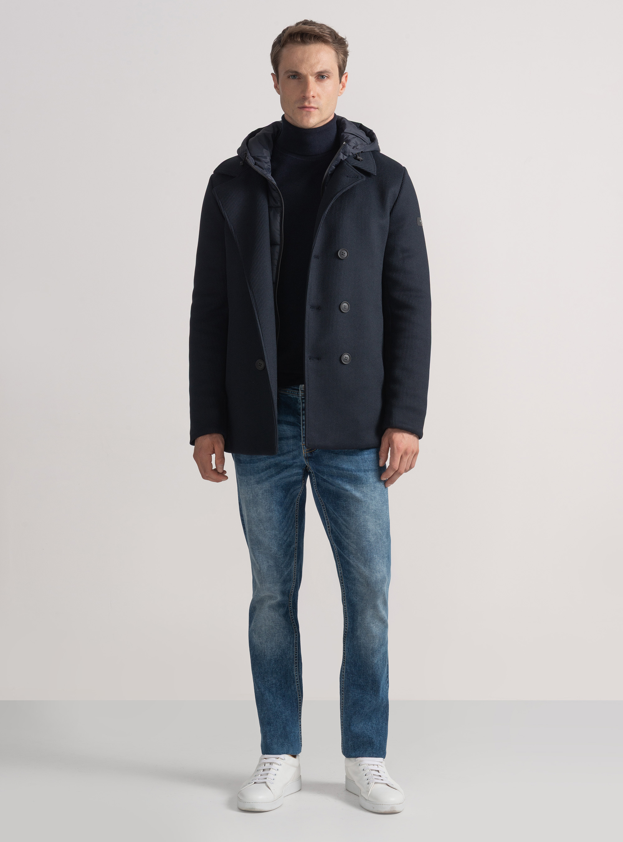 Giubbino tecnico con pettorina e cappuccio reversibile, BLU NAVY