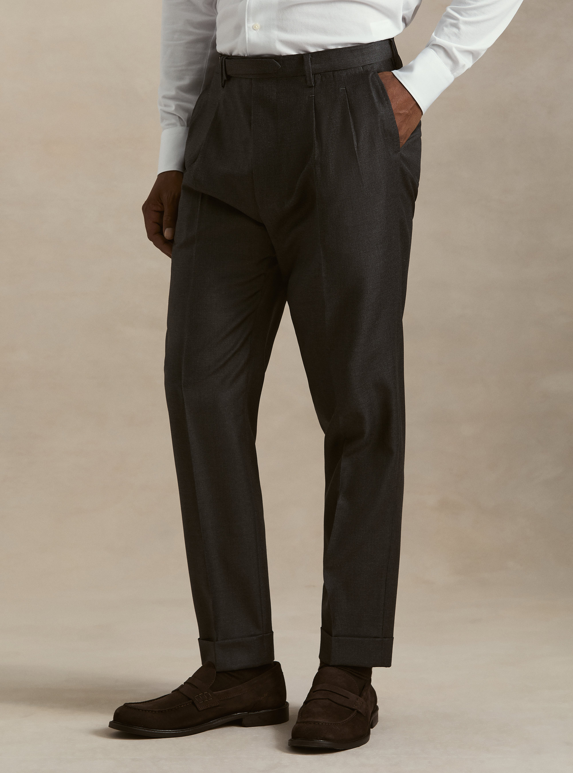 Vitale Barberis Canonico wool pleated trousers, ASPHALT GREY