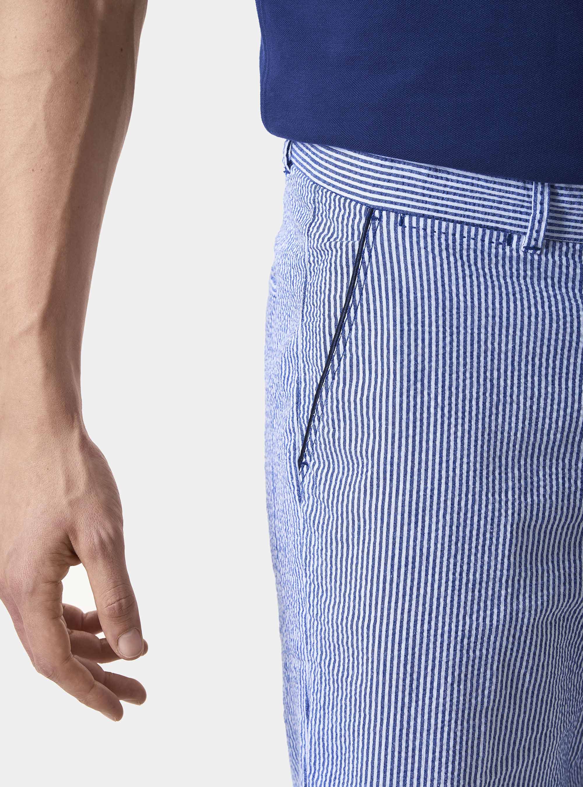 Bermudas de algod&oacute;n a rayas, CELESTE