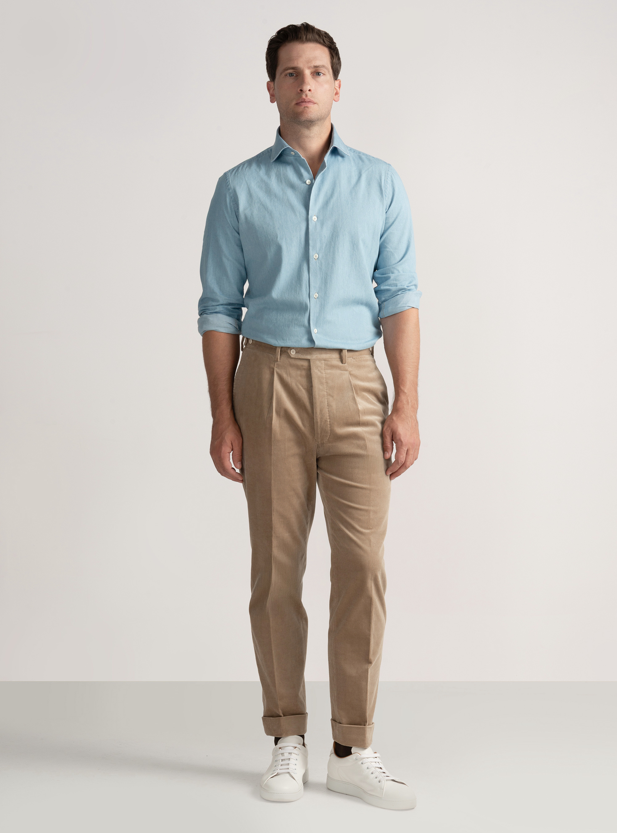 Pantaloni con pince in velluto stretch Duca Visconti di Modrone, SABBIA