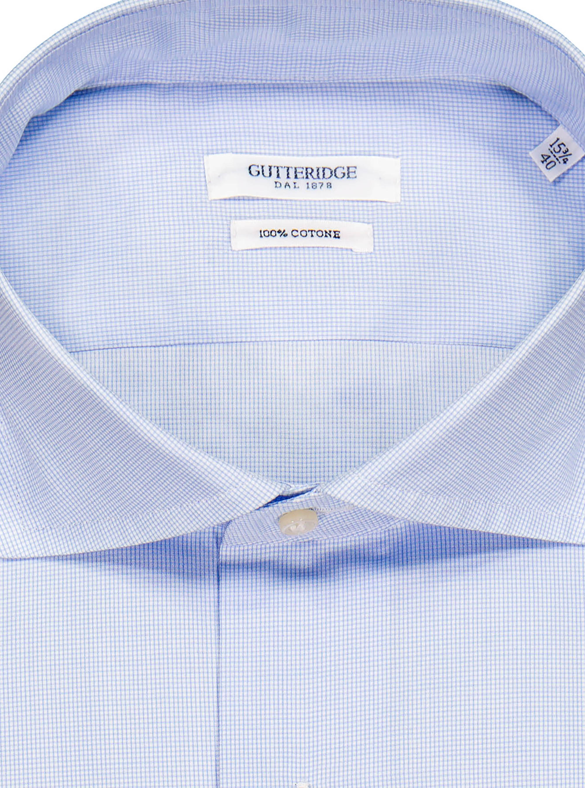 camicia collo francese micrquadretto, CELESTE