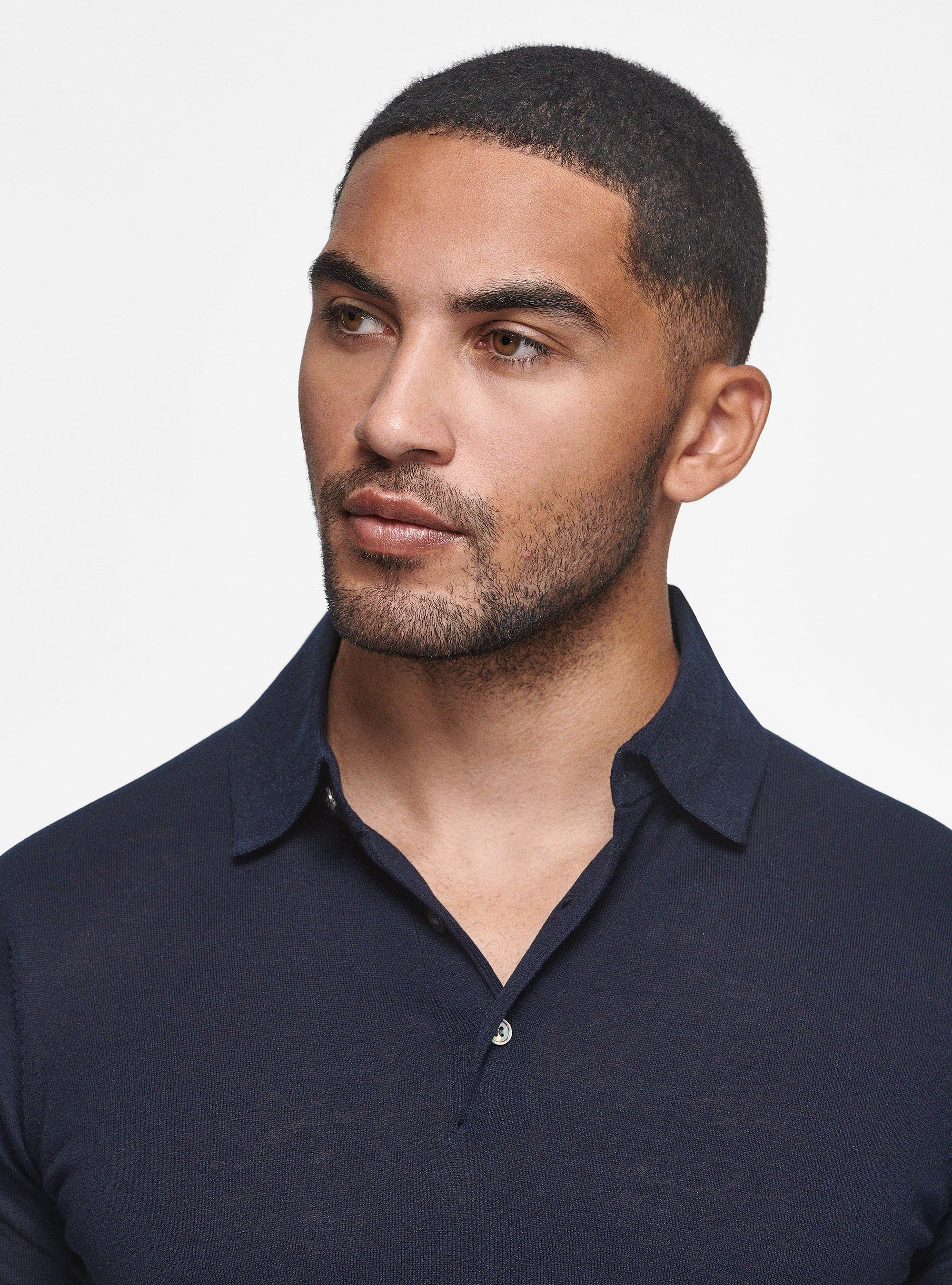 Polo in maglia seta e cotone, BLU NAVY