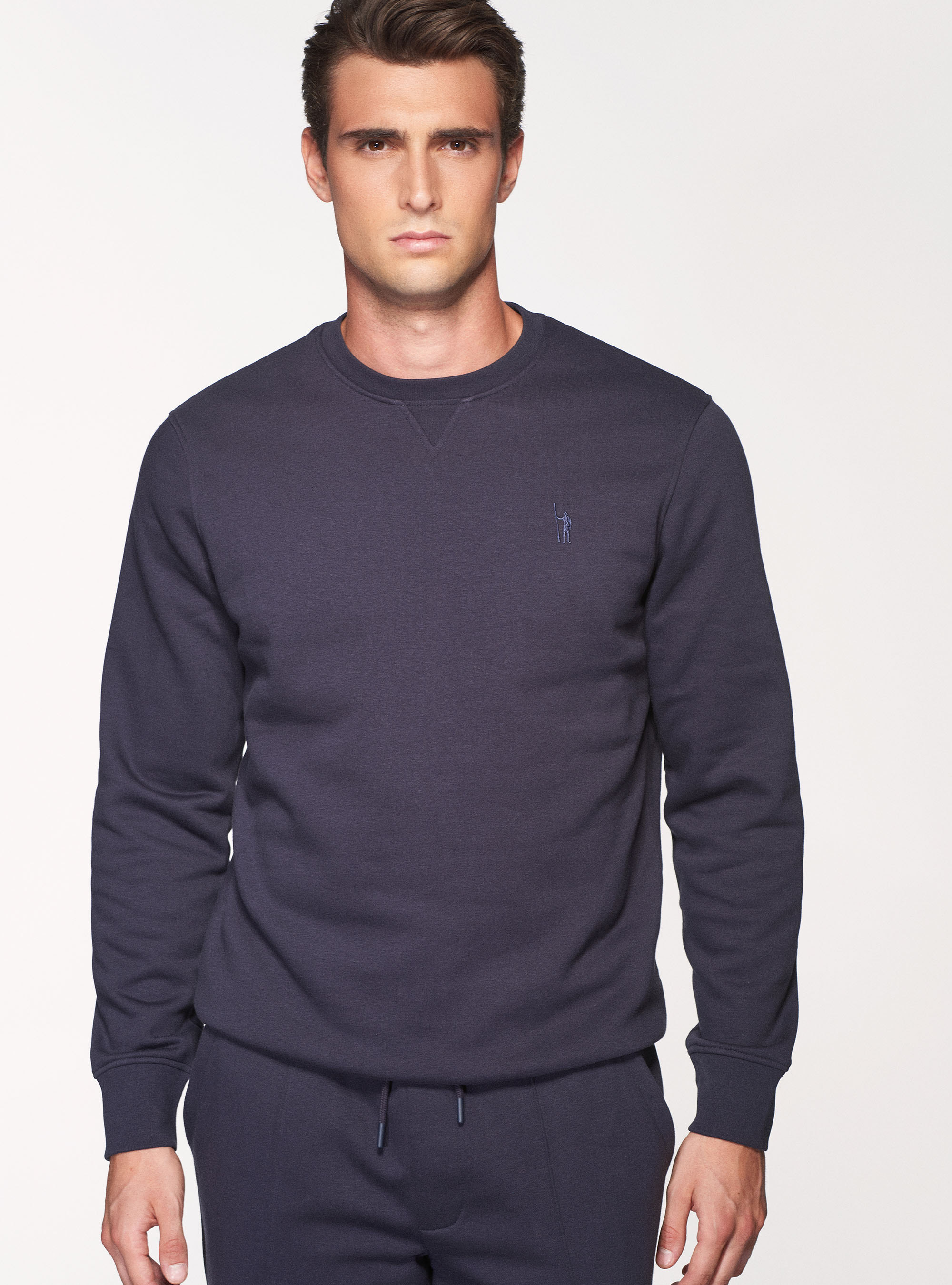 Felpa girocollo in misto cotone, BLU NAVY