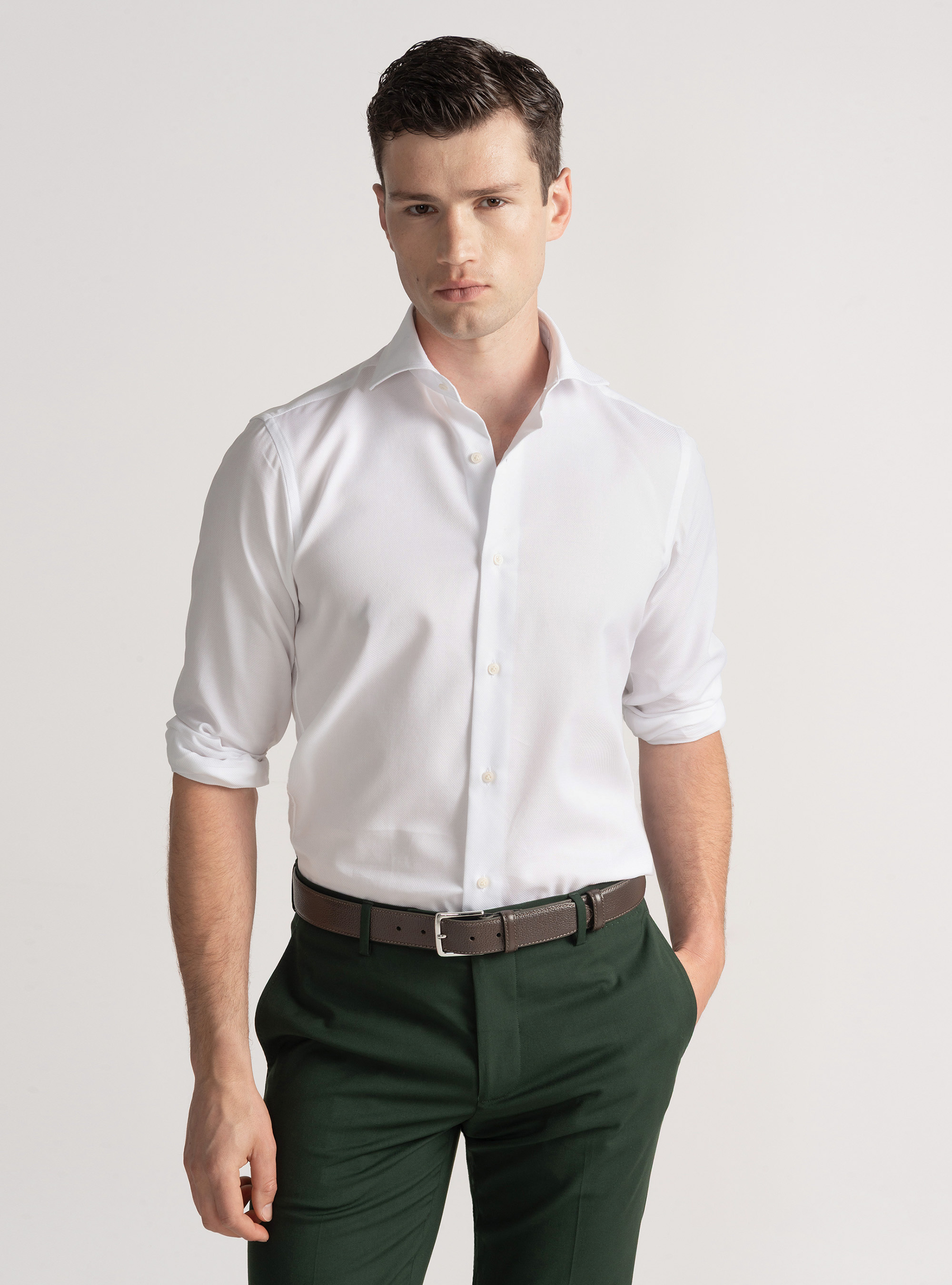 Camicia in cotone operato, BIANCO