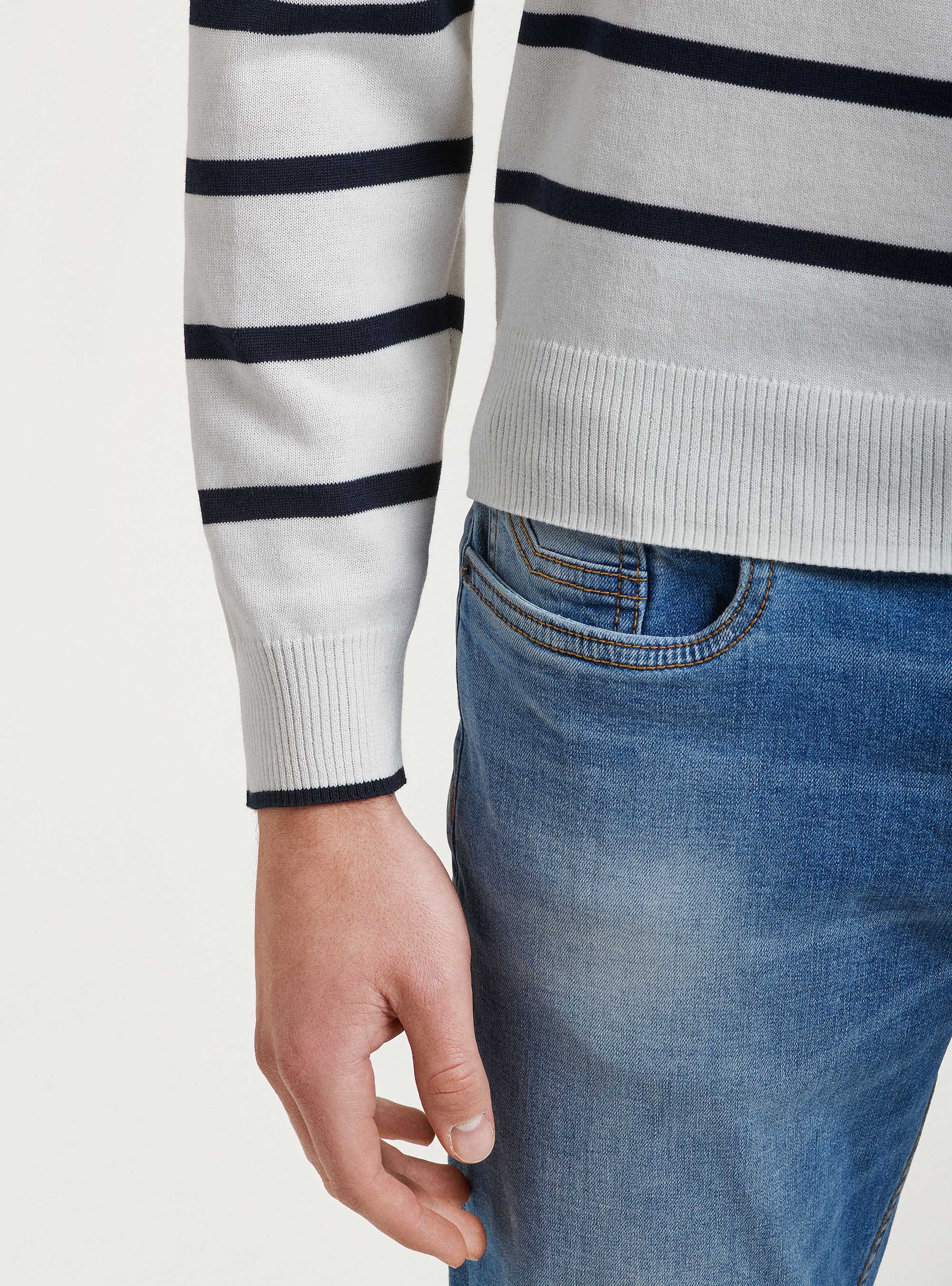 Pullover in maglia a righe, BIANCO