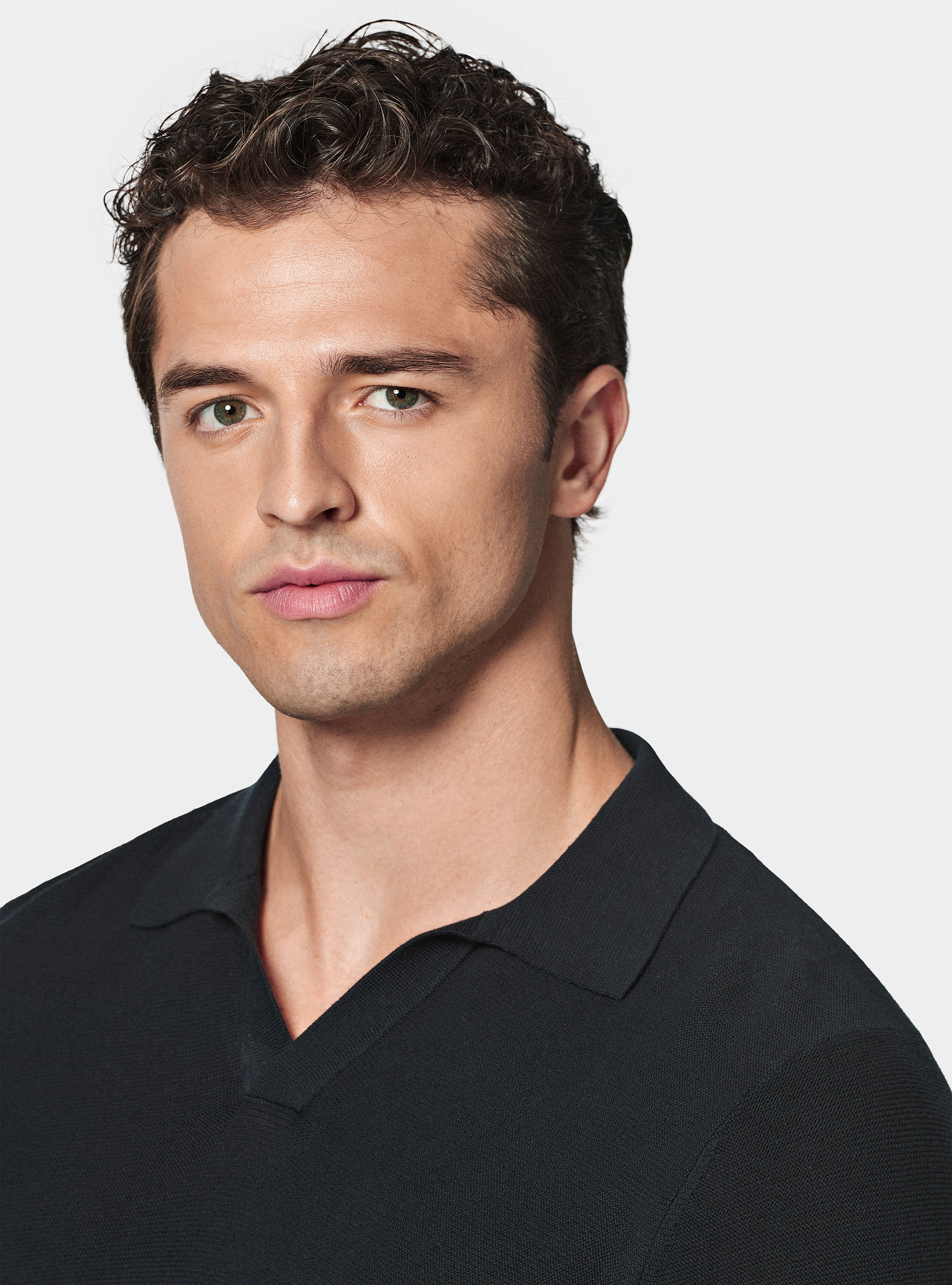 Knitted links polo shirt in extra-fine cotton, NAVY BLUE
