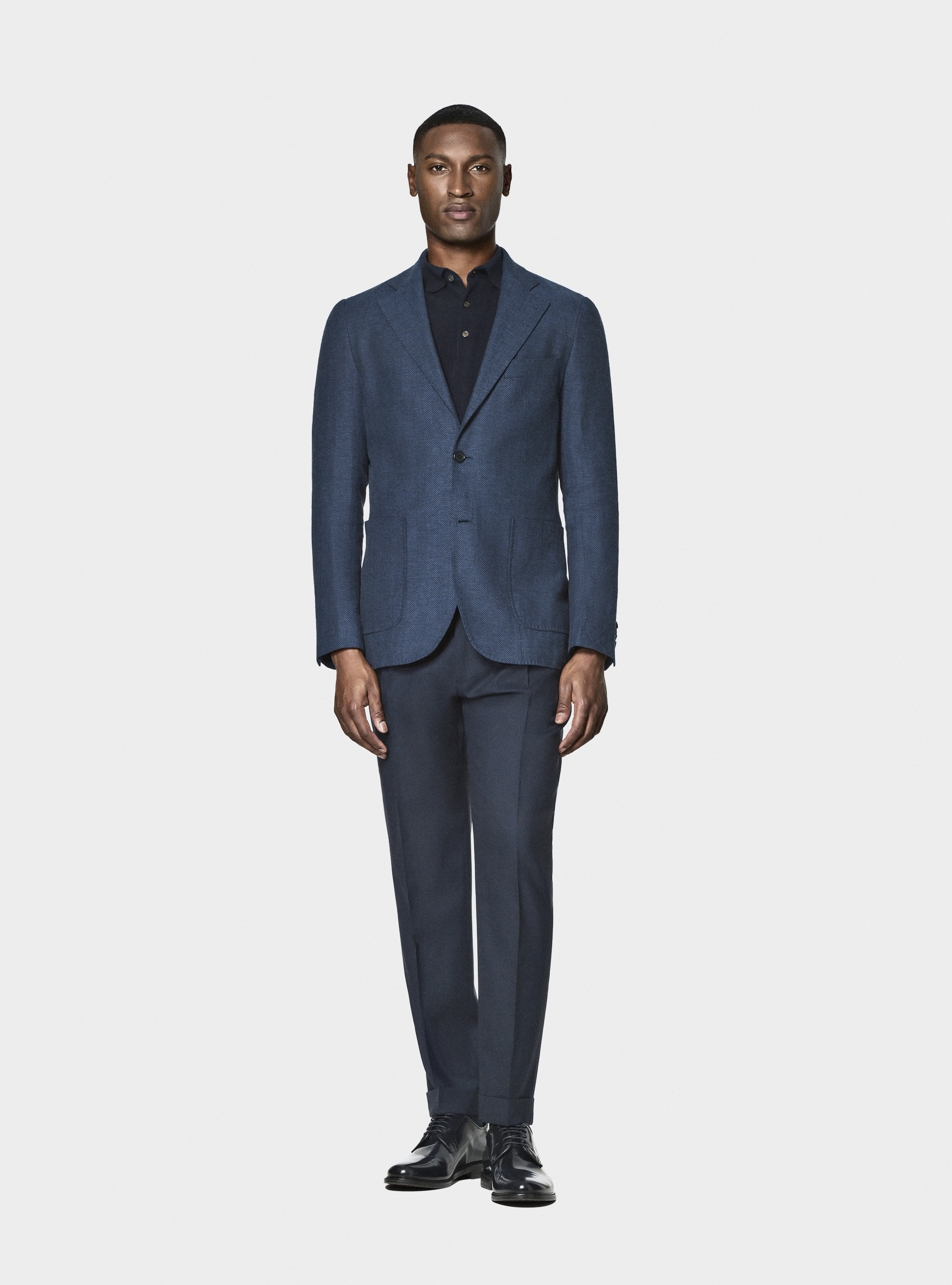 Giacca spigata in lino e cotone, BLU NAVY