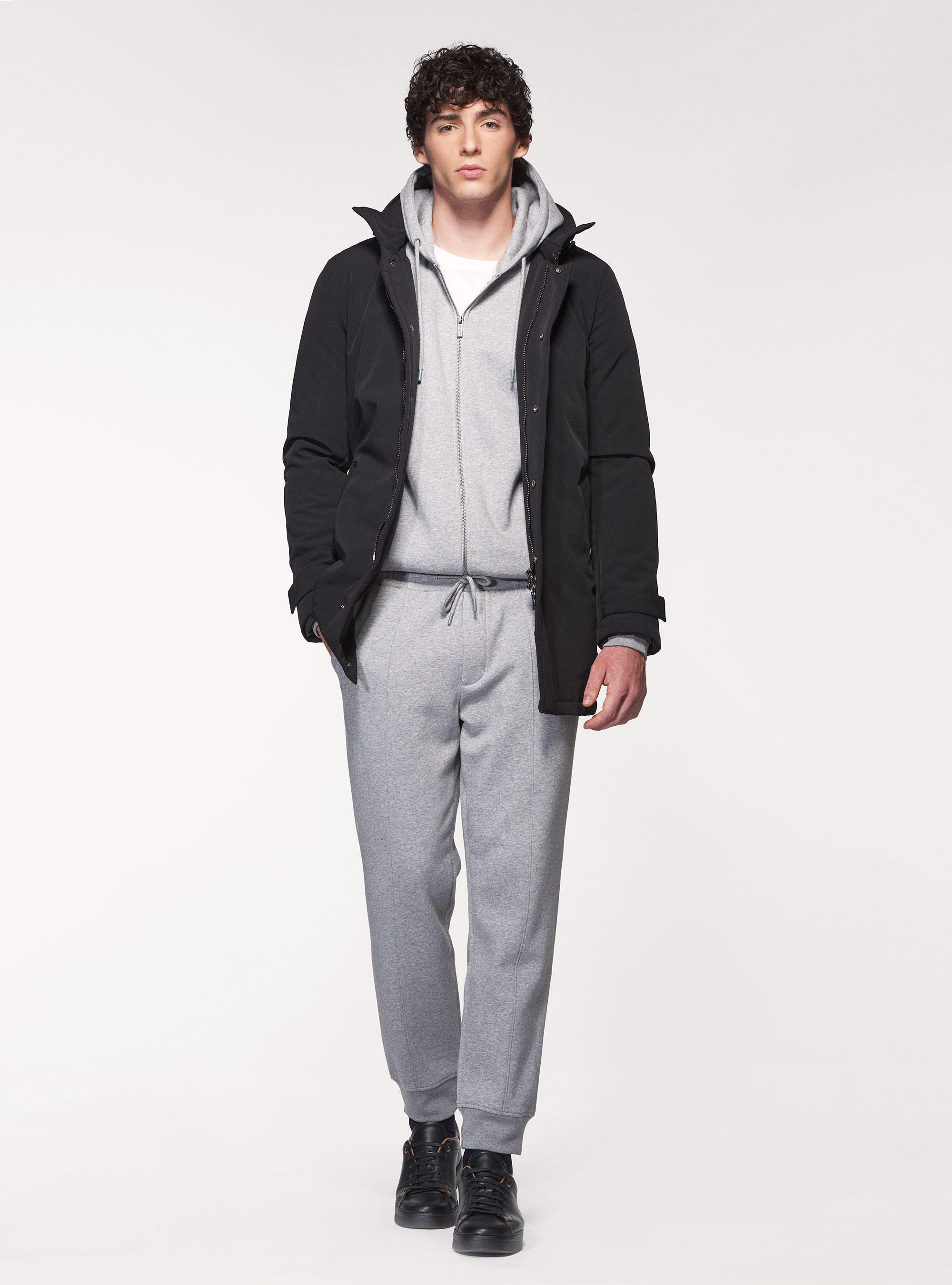 Cardigan in felpa con cappuccio, GRIGIO CHIARO MELANGE