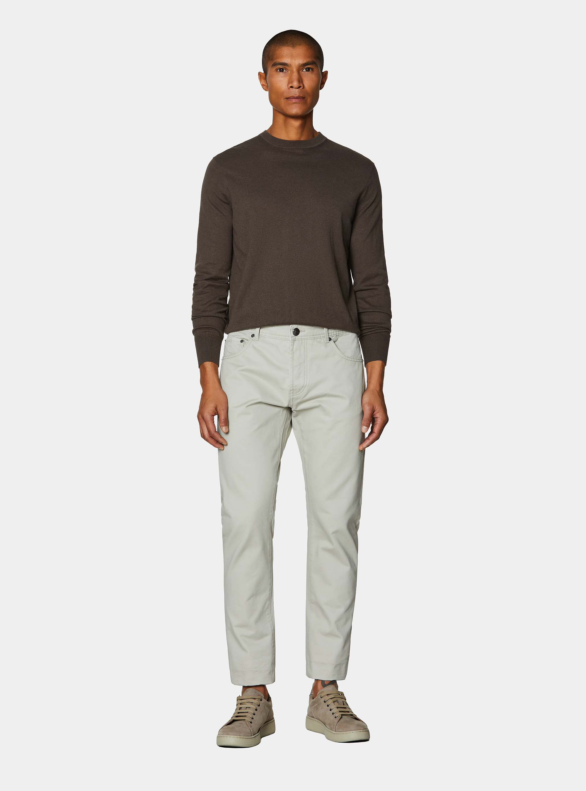 Pantaloni slim fit in twill di cotone, ECRU