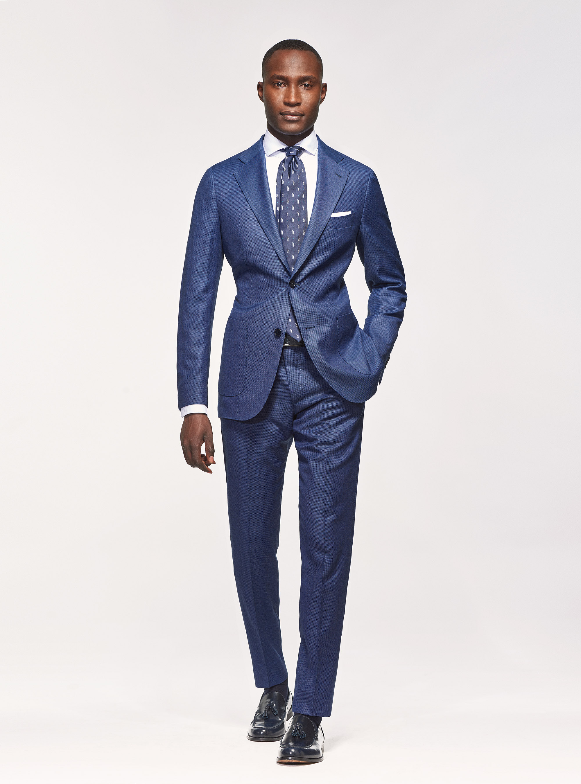 Pantaloni per abito in lana occhio di pernice superfine 110's Vitale Barberis Canonico, BLU