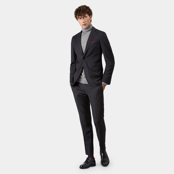 Giacca da abito drop 4 in fresco lana, ASFALTO