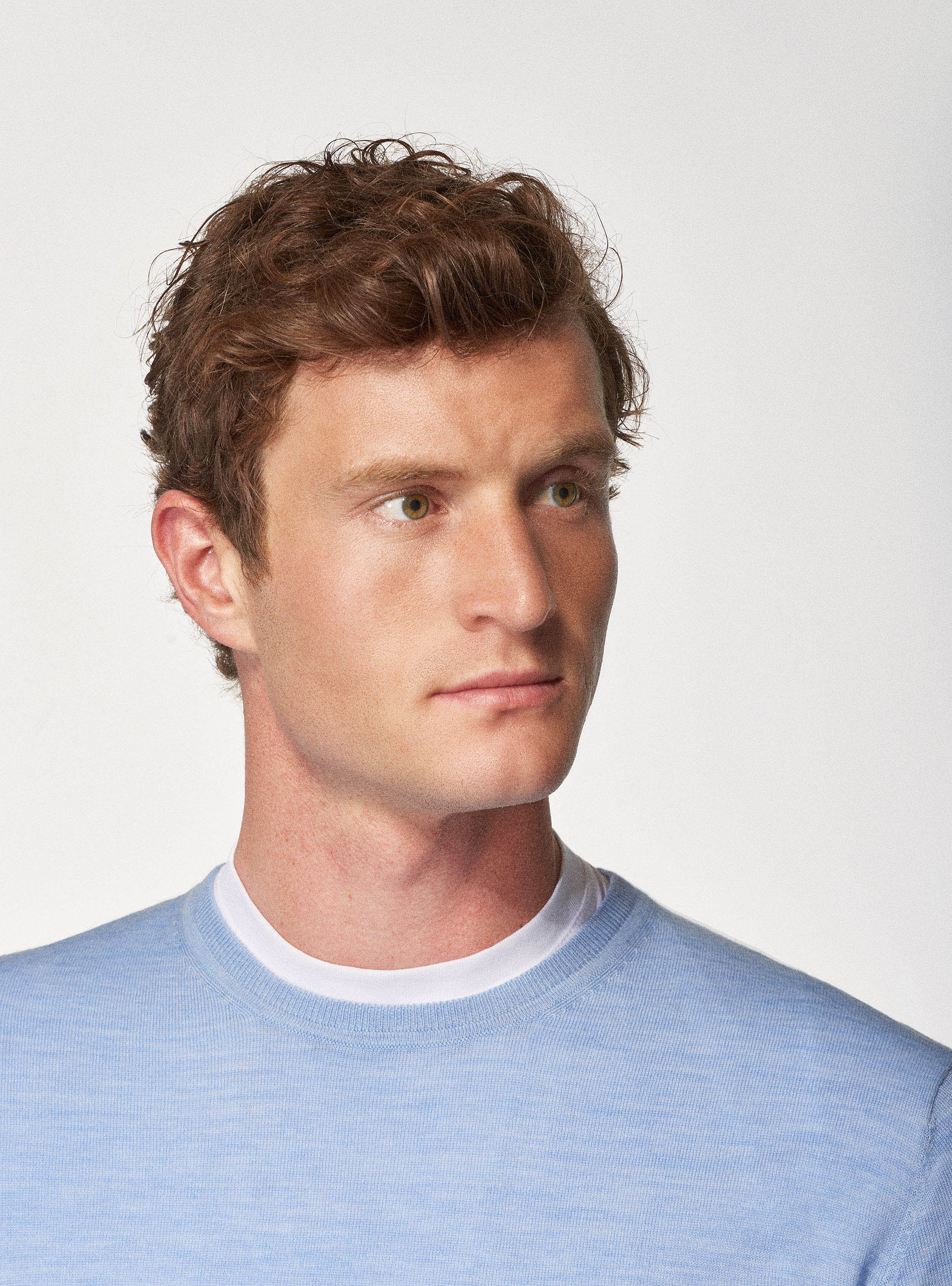 Maglia girocollo in pura lana merino extrafine, AZZURRO