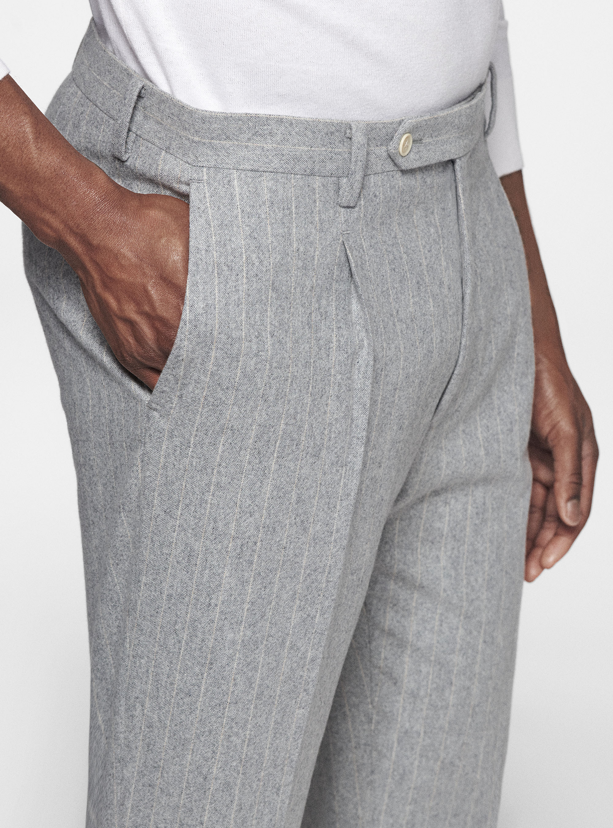 Pantaloni in flanella gessata, GRIGIO CHIARO MELANGE