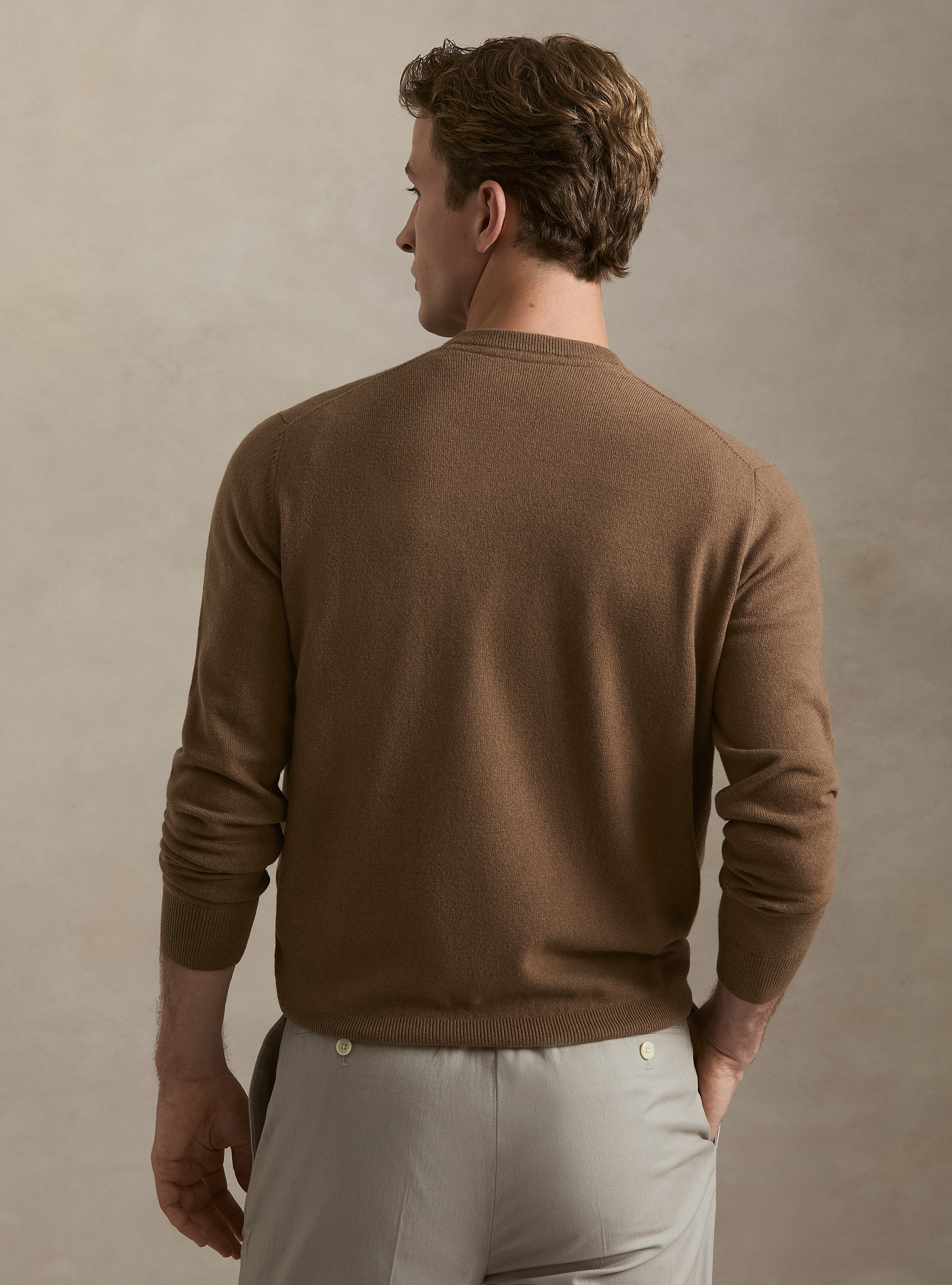Lambswool and cashmere crewneck sweater, HAZELNUT