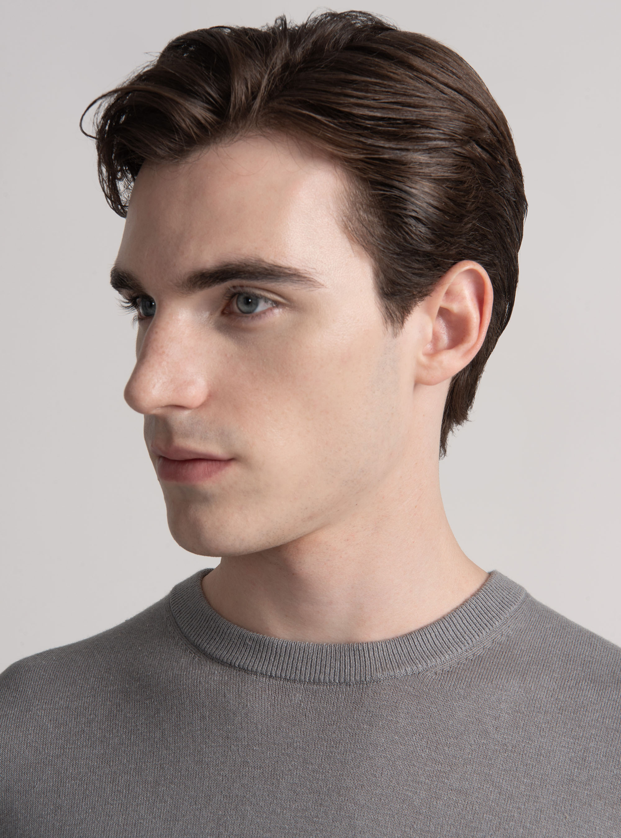 Crew-neck sweater in cotton silk and cashmere, GREY