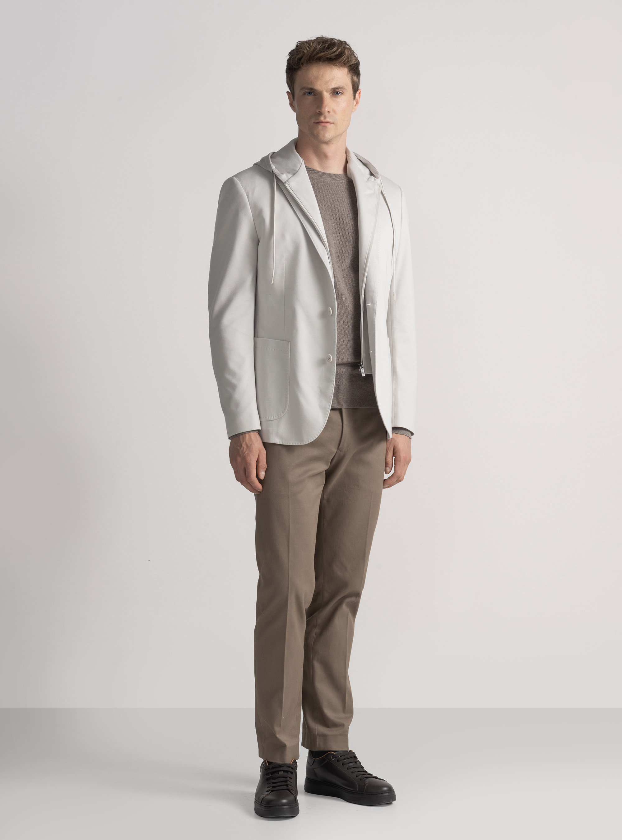 Giacca jersey con cappuccio removibile, PERLA 0178C