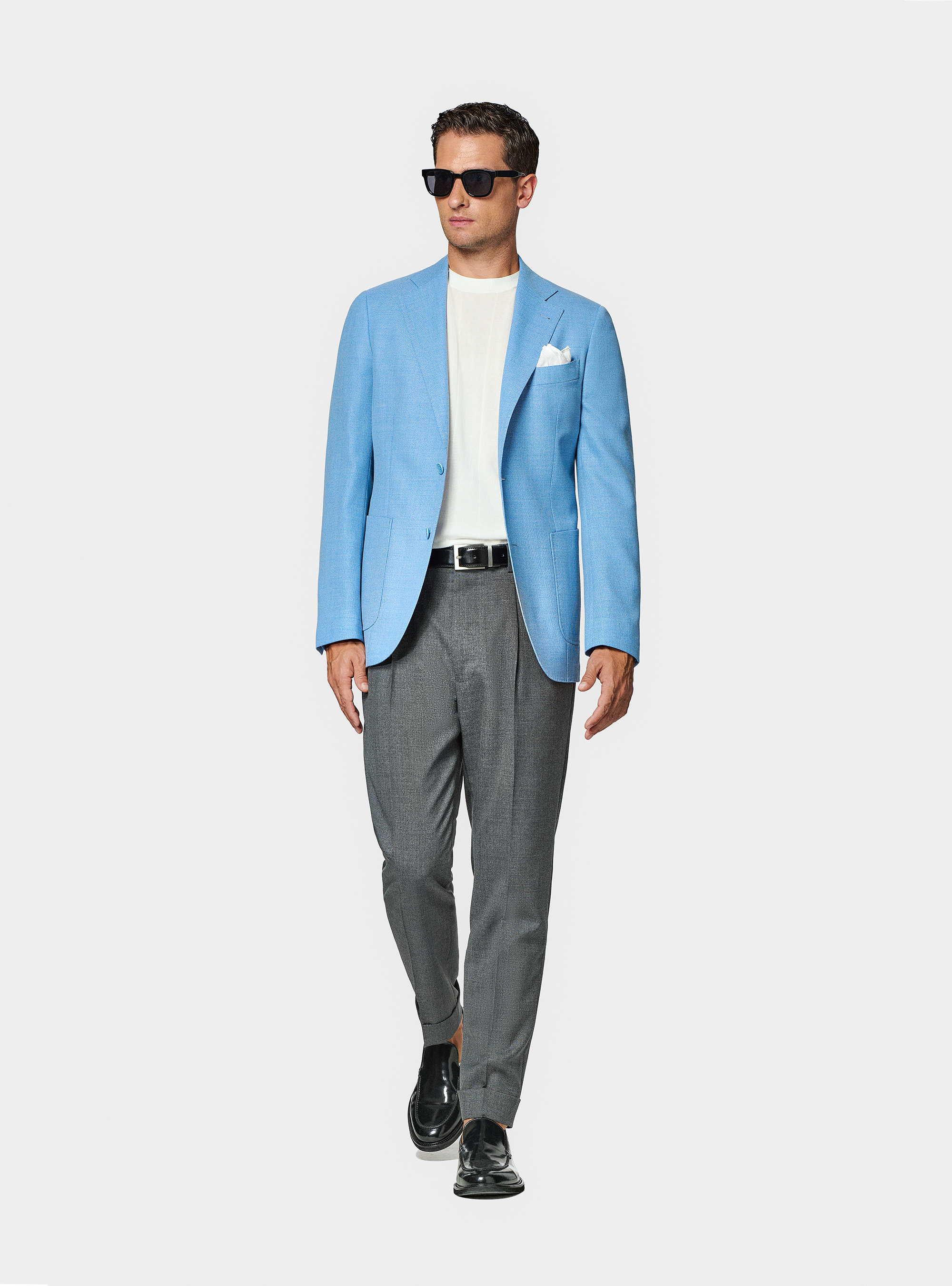 Giacca hopsack in lana Vitale Barberis Canonico, AZZURRO