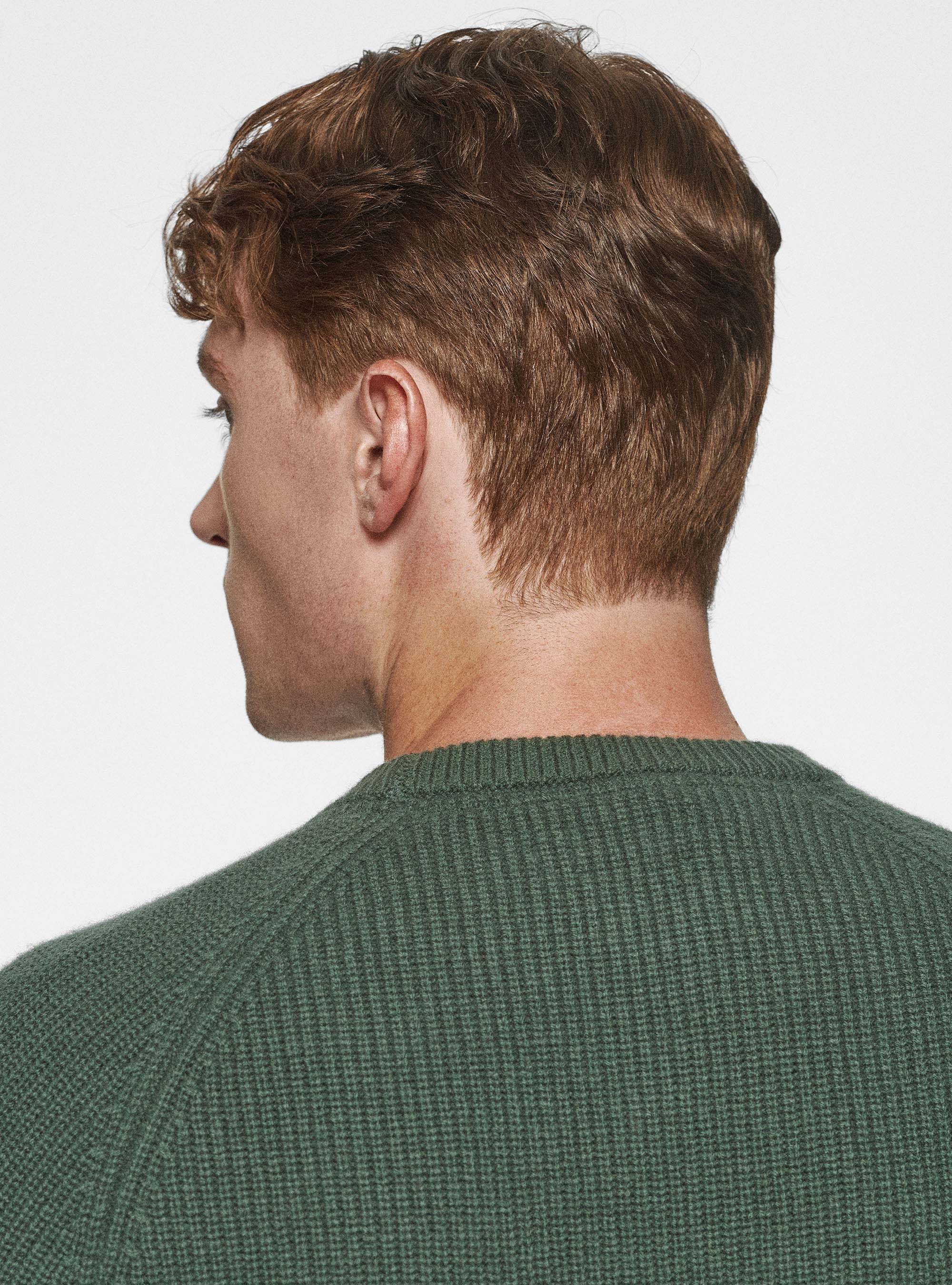 Maglia girocollo in lana merino costa perlata, MILITARE 0609C