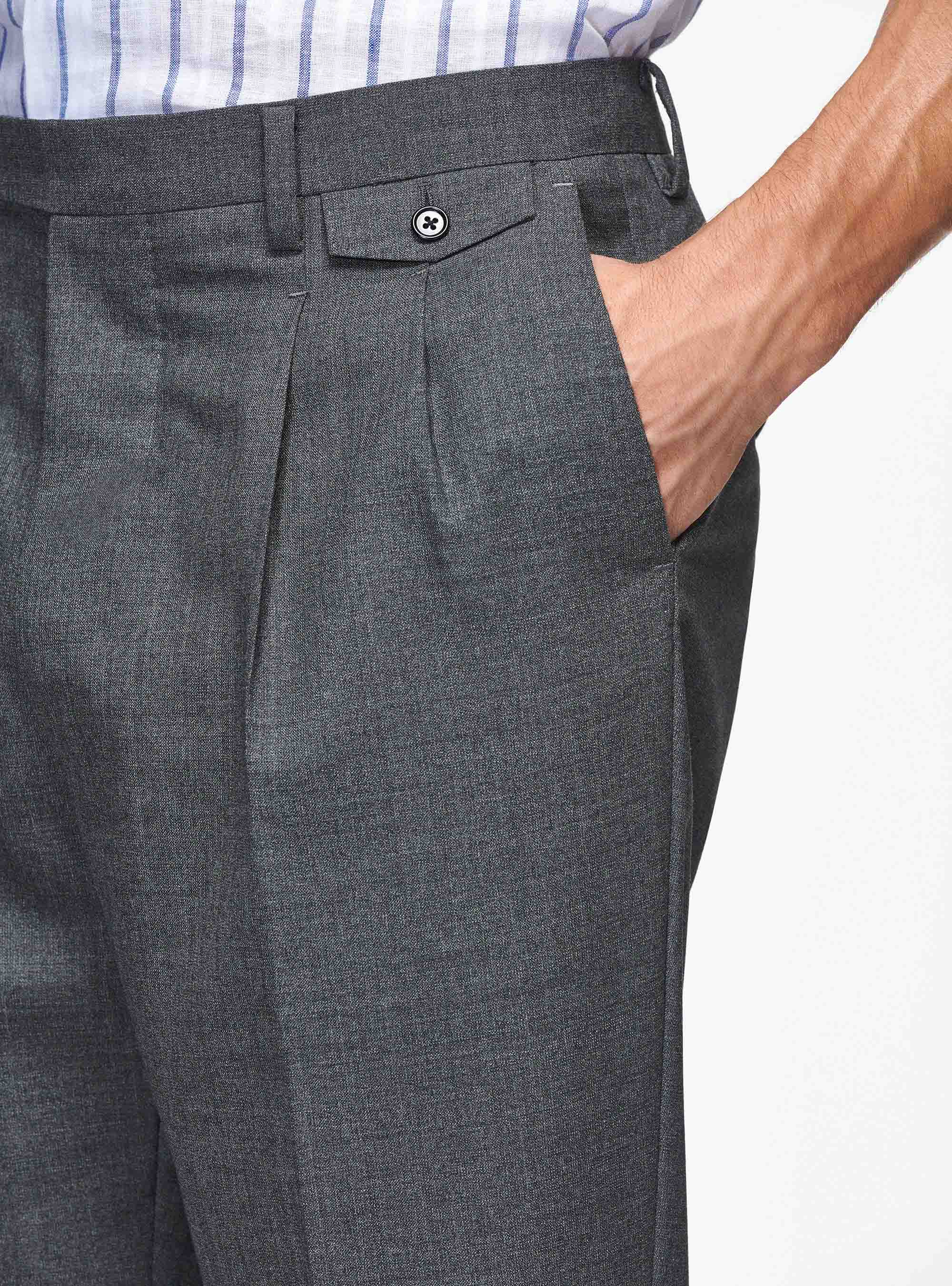 Pantaloni con pince in pura lana, ASFALTO 0112C