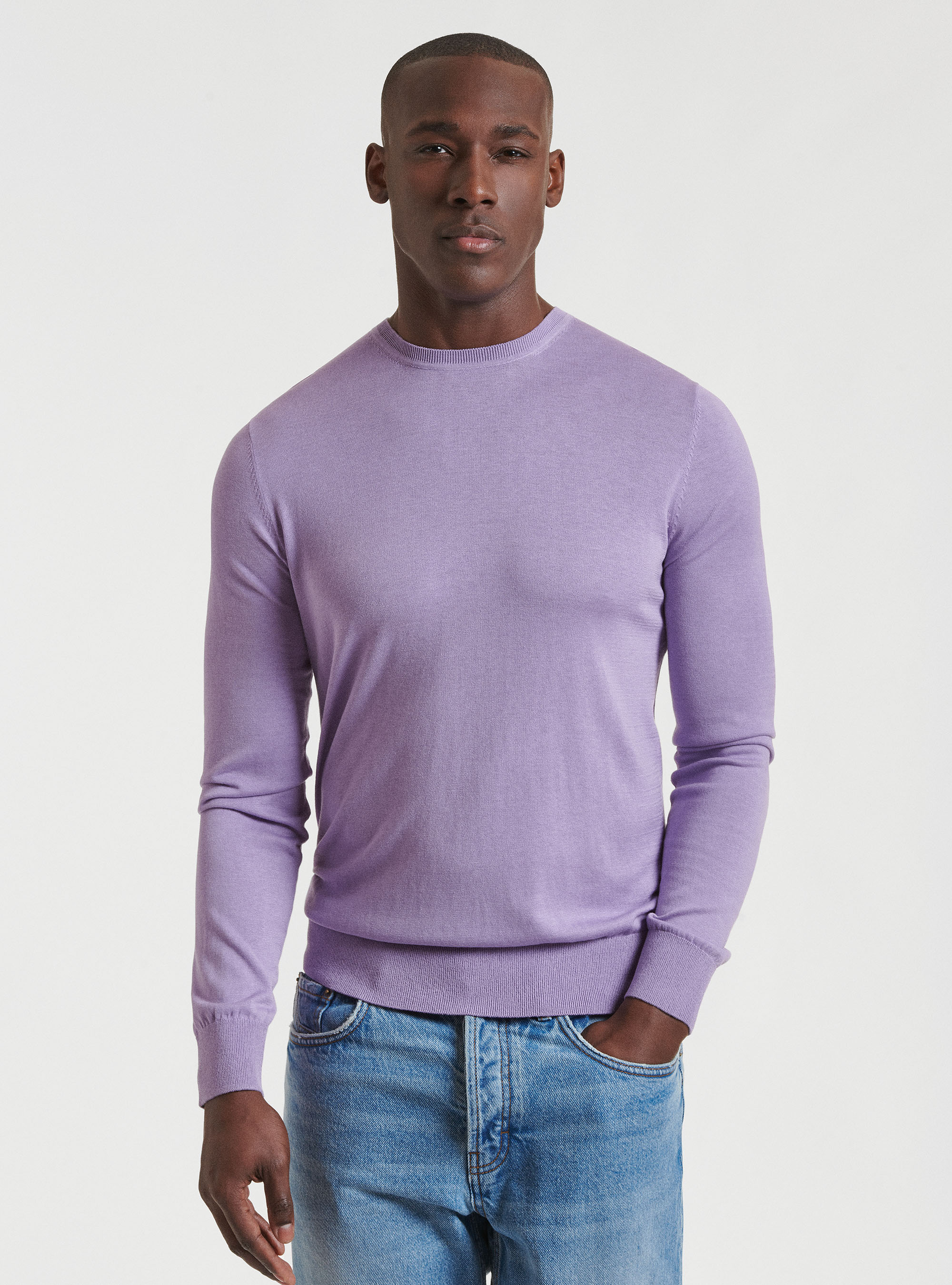 Gutteridge - Maglia girocollo in seta e cotone, Unisex, 0463c Lilla, Taglia: XXL