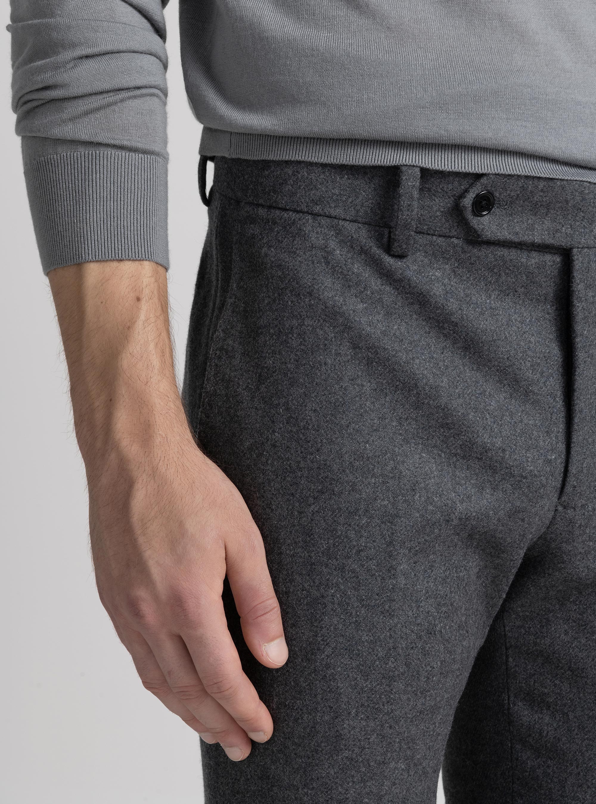Wool-blend flannel trousers, ASPHALT GREY
