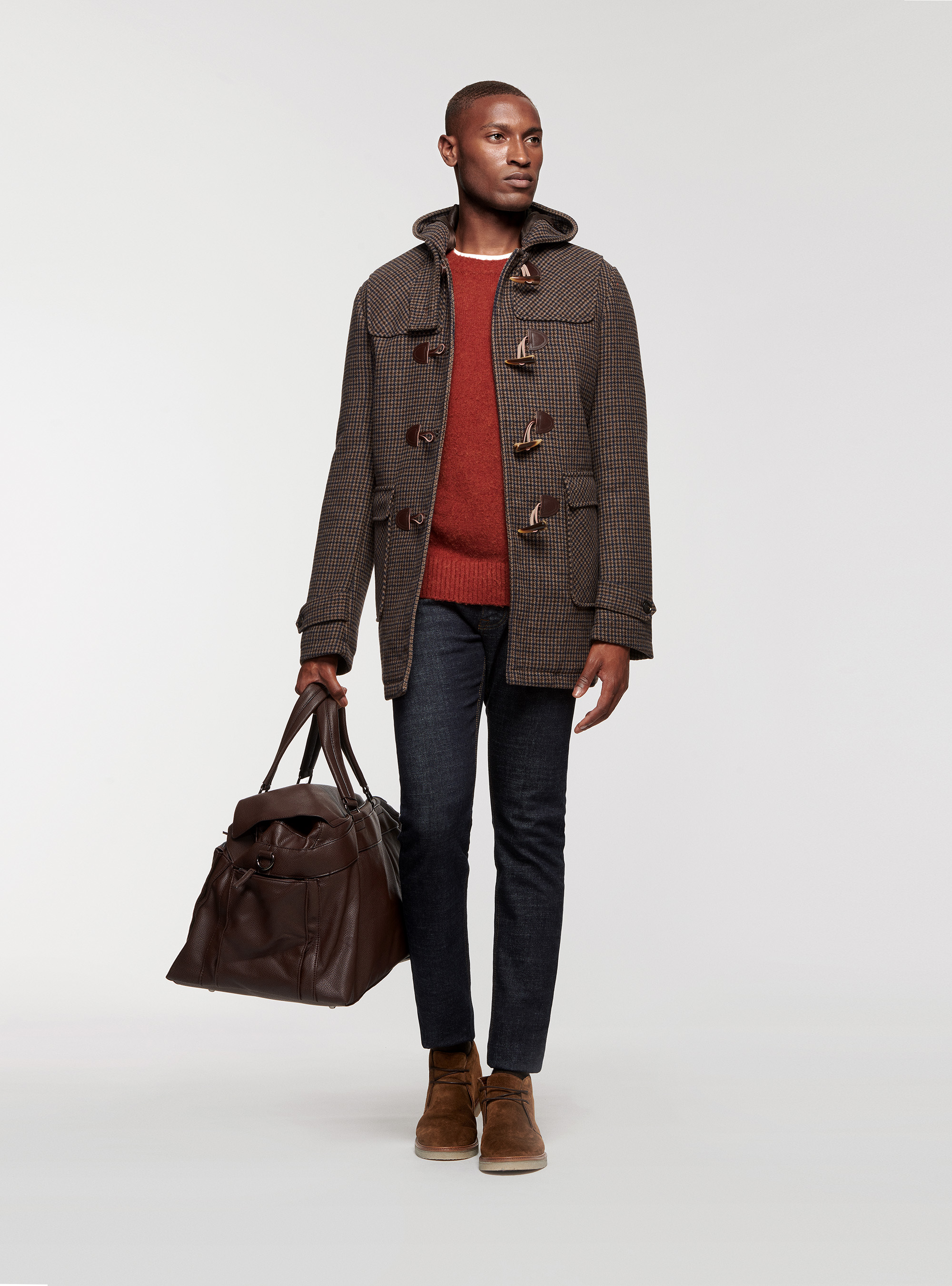 Montgomery in misto lana pied de poule, MARRONE