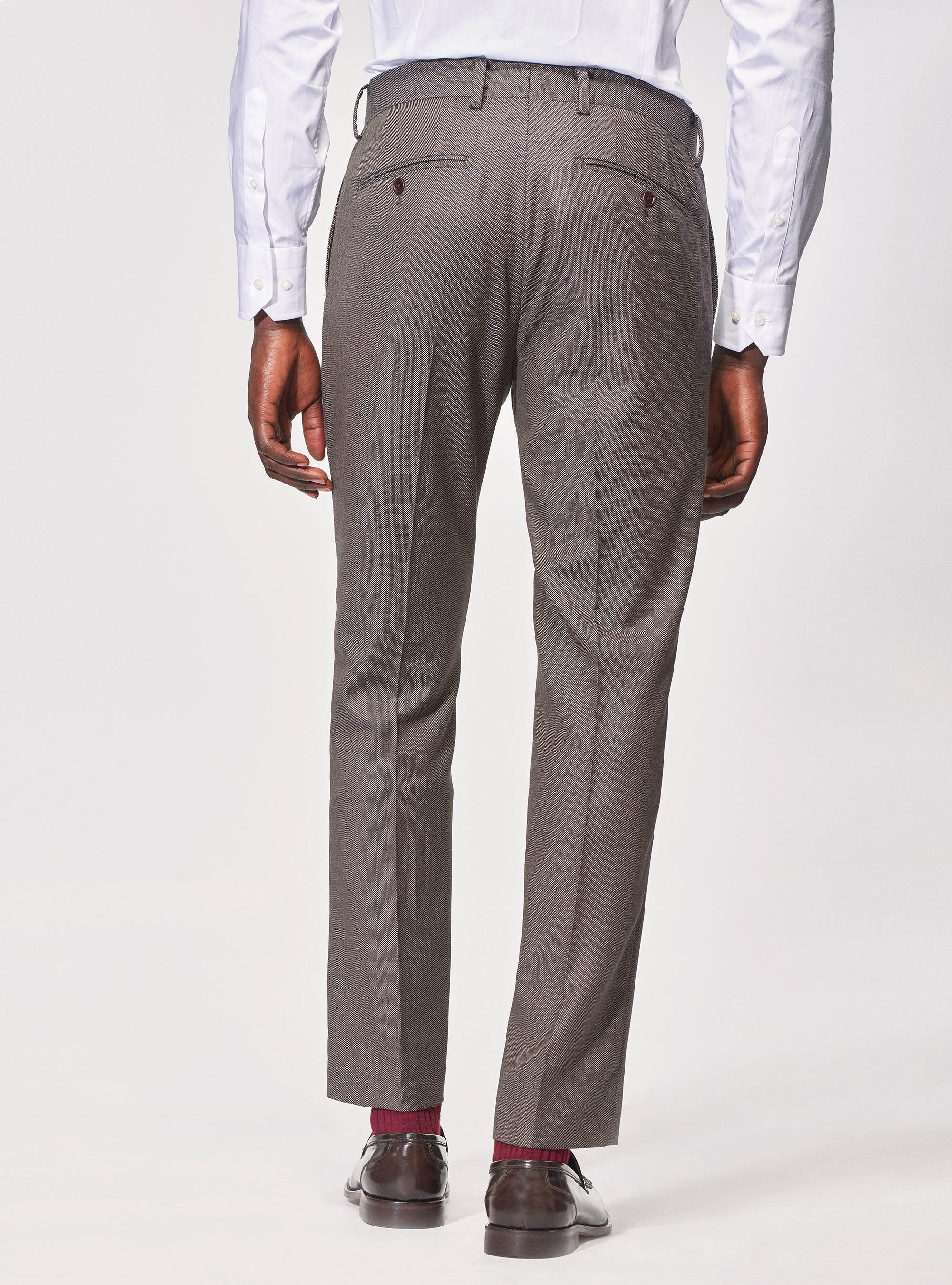 Pantaloni per abito in lana occhio di pernice superfine 110's Vitale Barberis Canonico, MARRONE