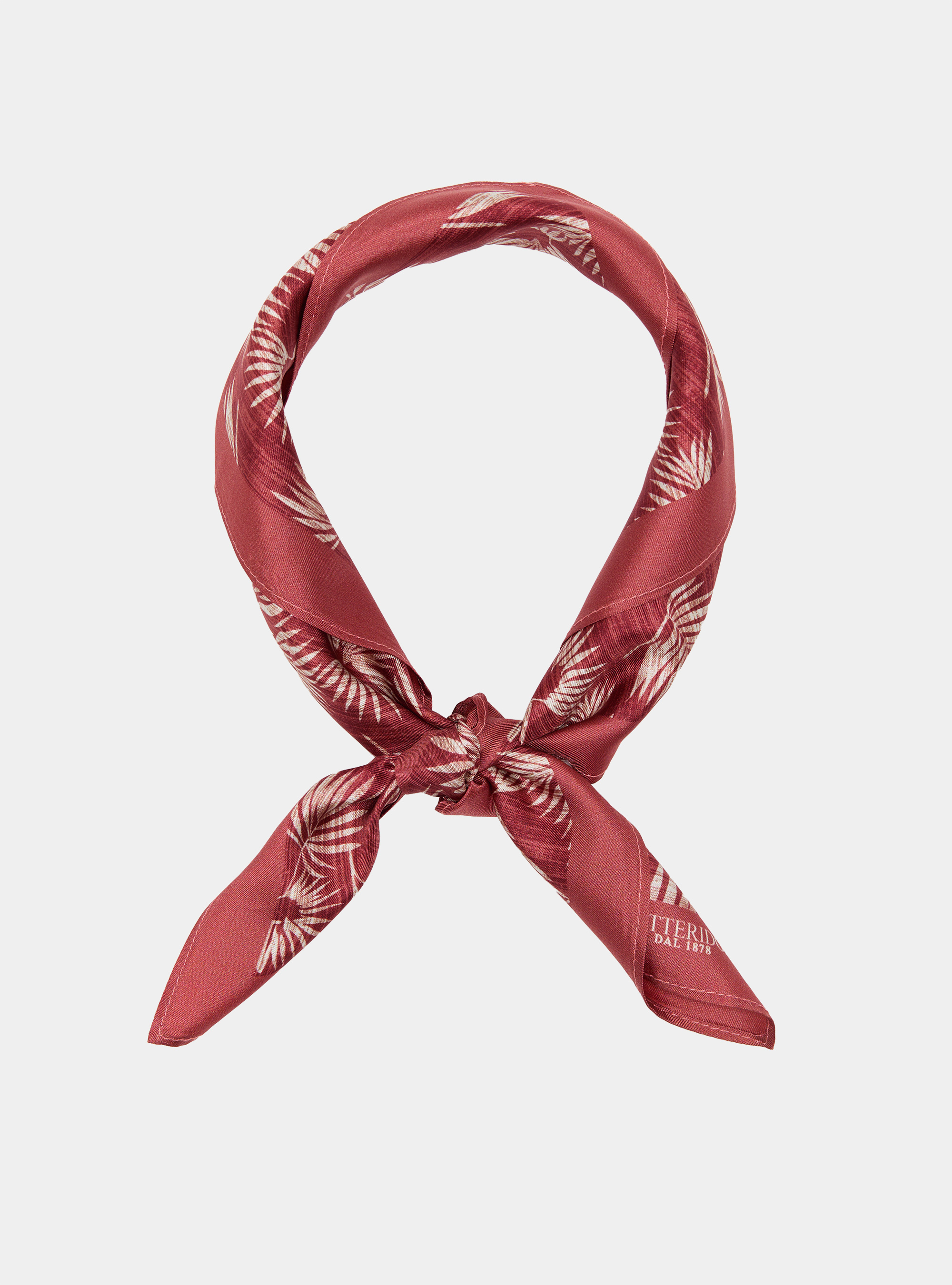 Silk foulard with leaf print, TERRACOTTA