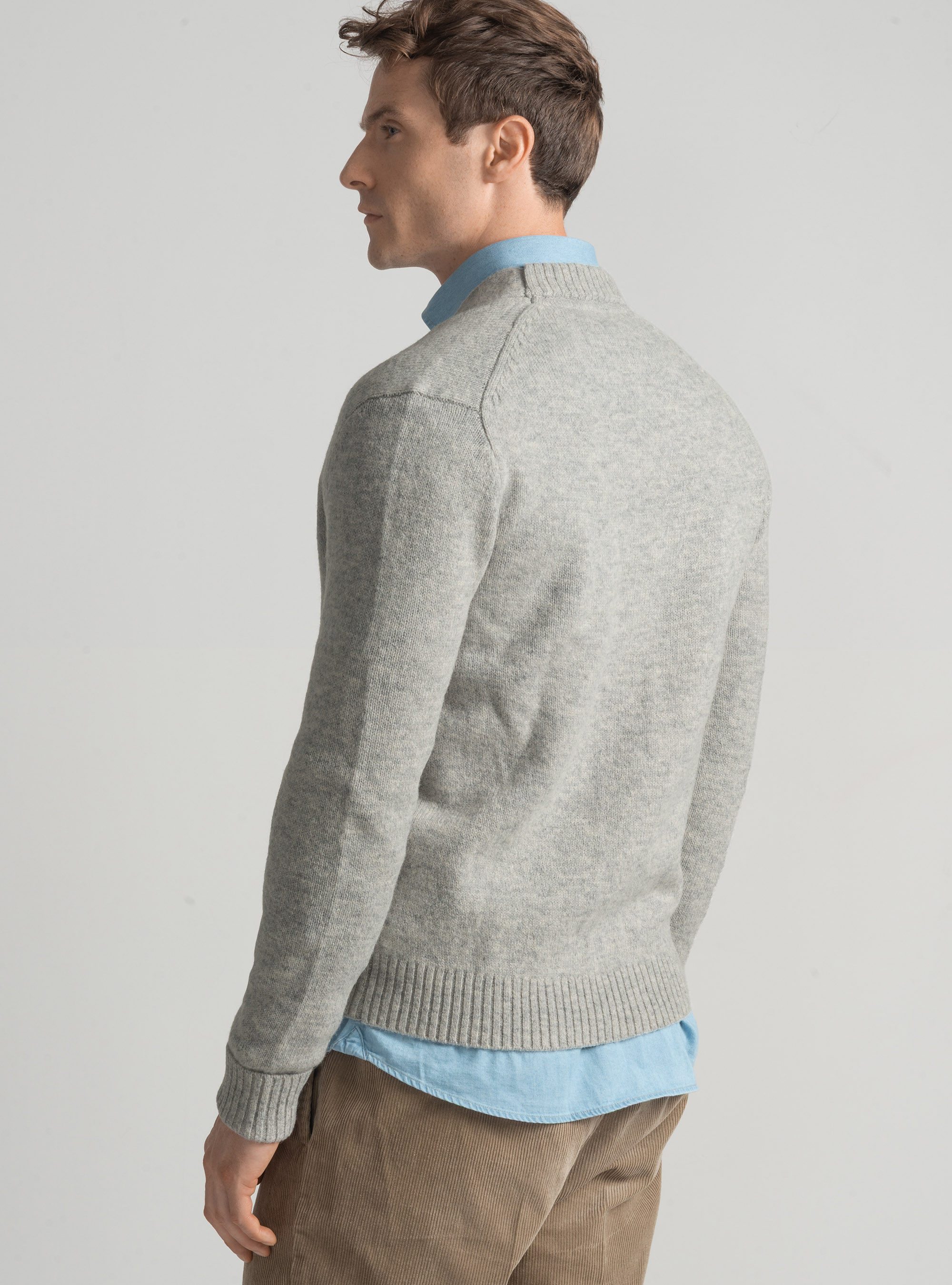 Shetland wool knit cardigan, GRIGIO MELANGE 0151C