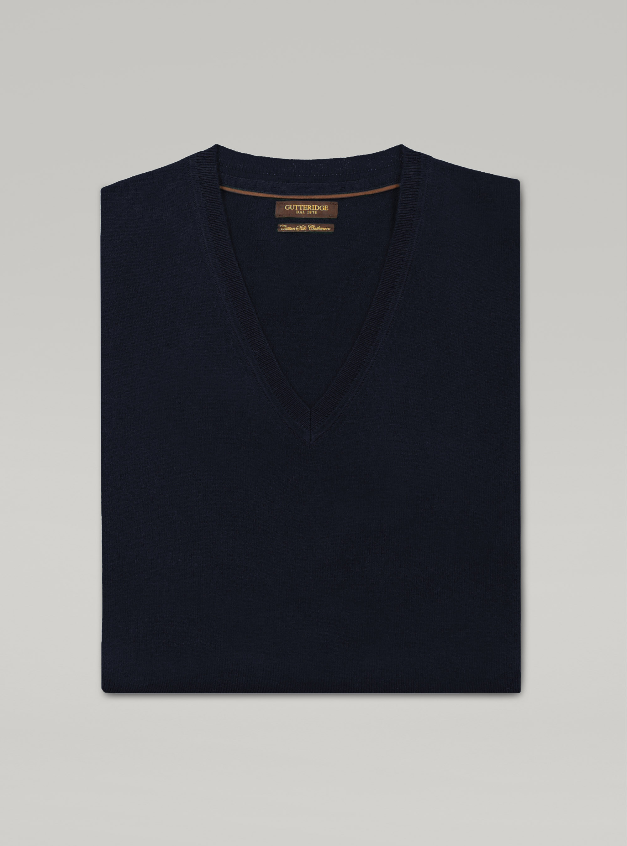 Maglia scollo a v in cotone seta e cashmere, BLU NAVY