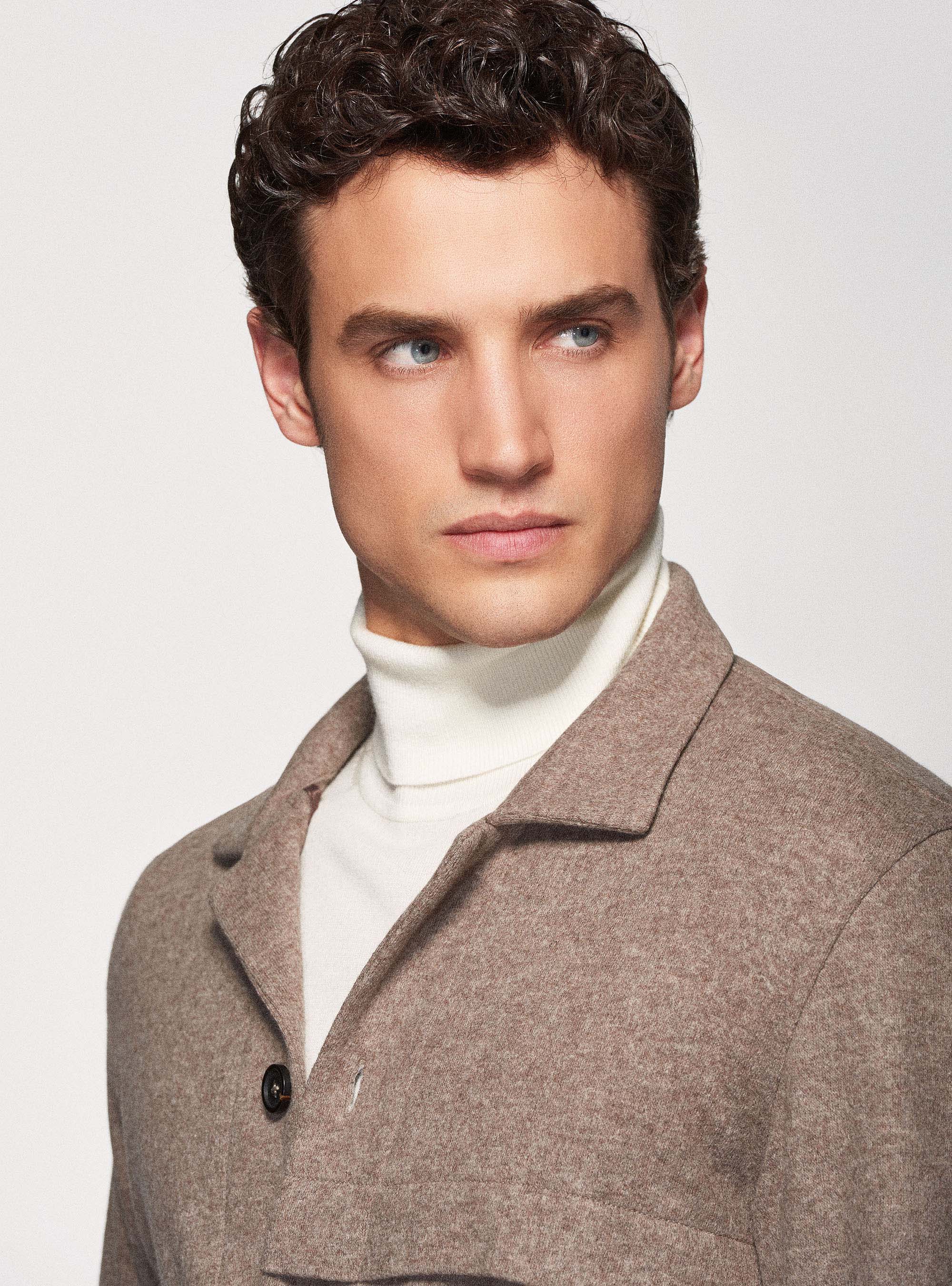 Giacca camicia in jersey di lana, SABBIA