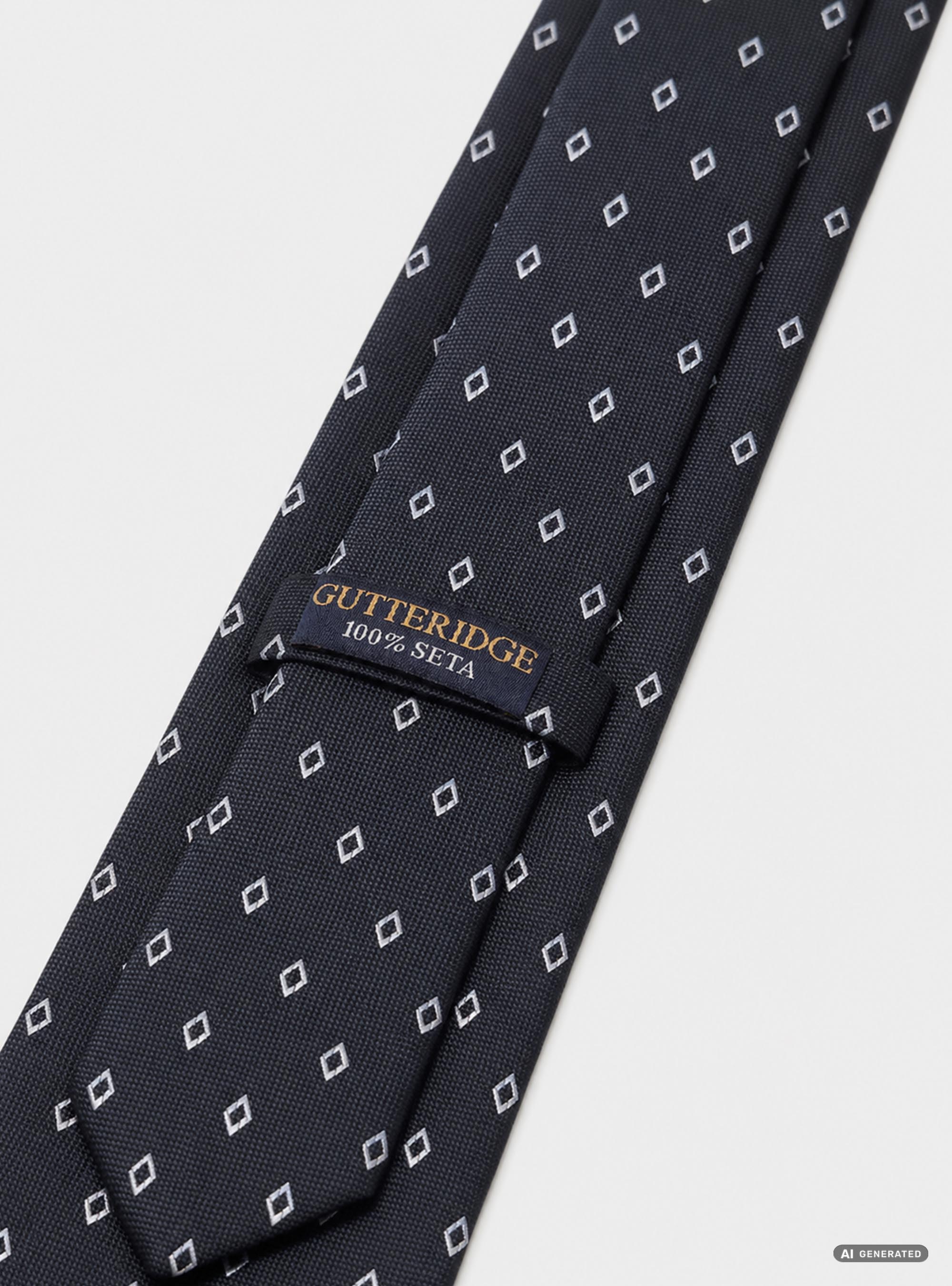 Cravatta in seta jacquard con microfantasia rombi, NAVY BLUE