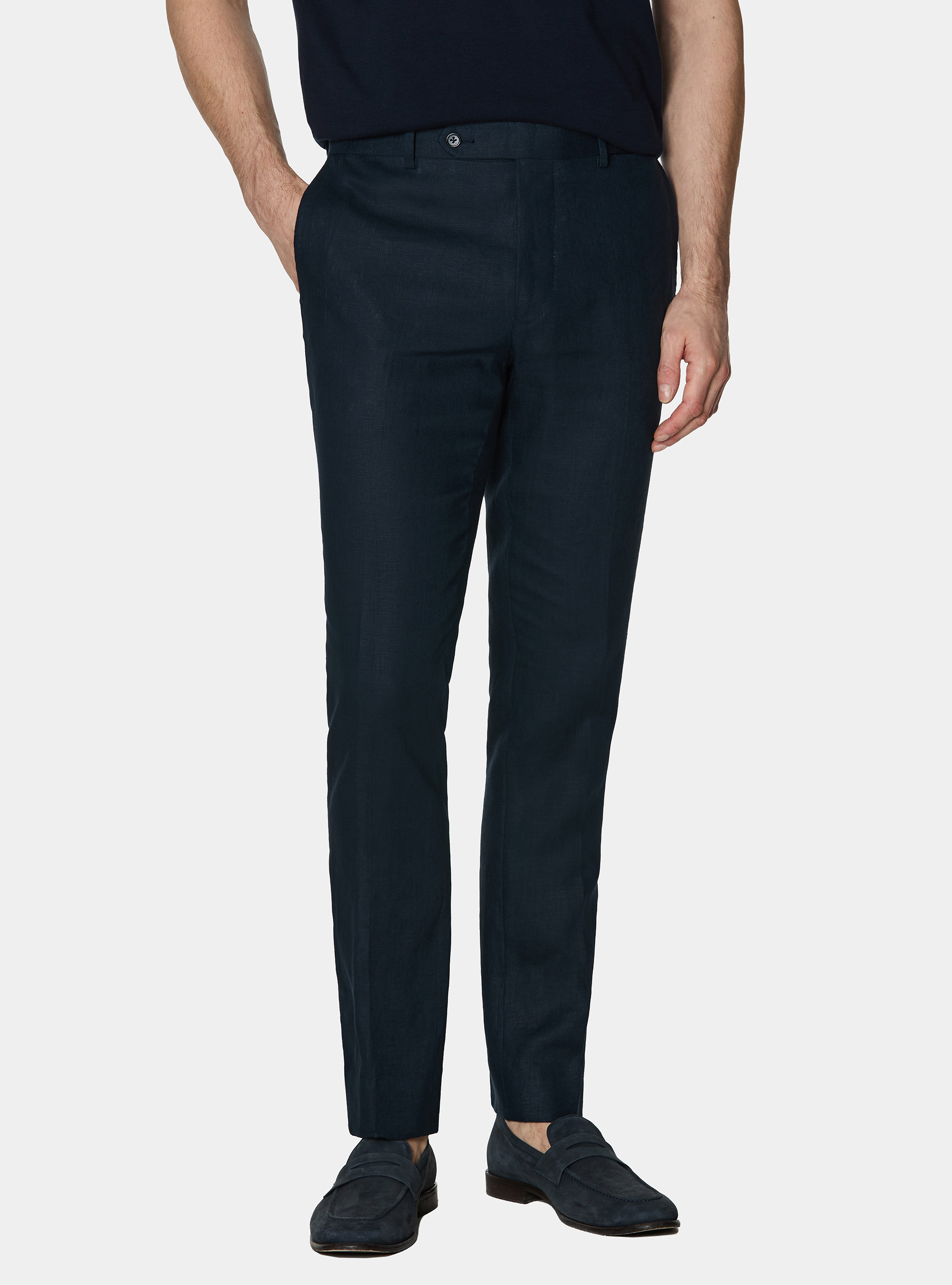 Pure linen suit trousers, NAVY BLUE