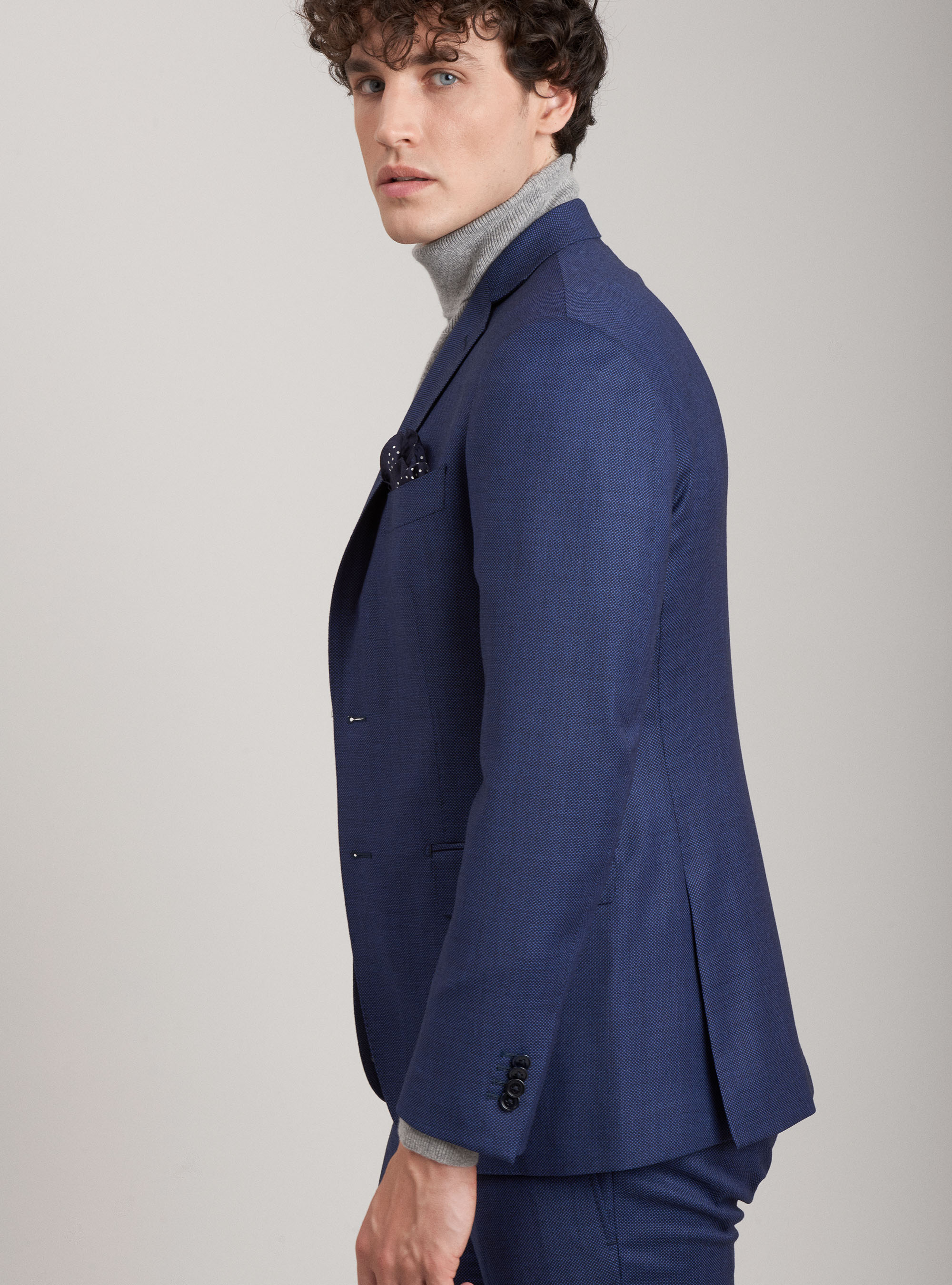 Giacca da abito occhio di pernice in pura lana, BLU