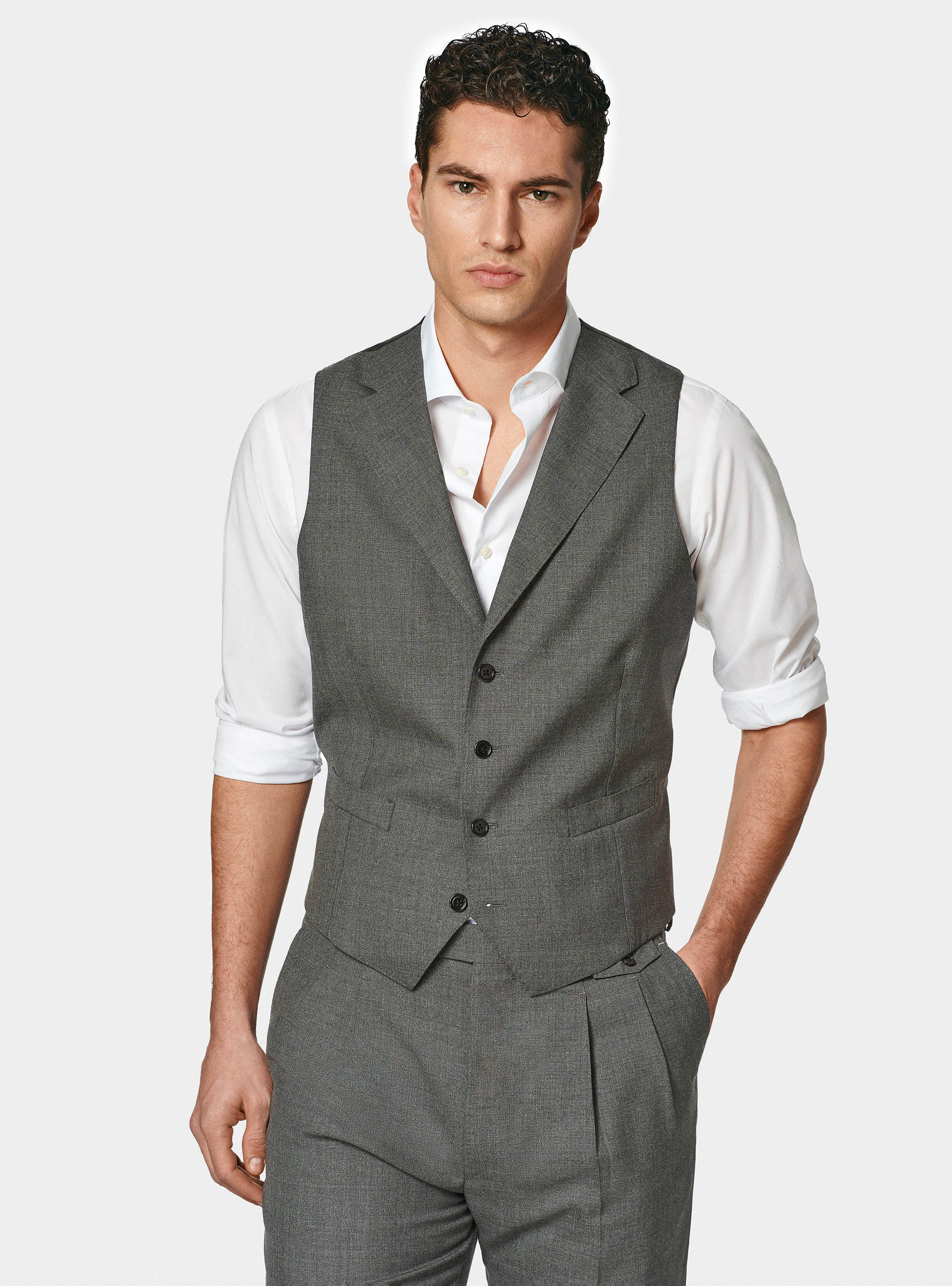 Gilet monopetto in pura lana Vitale barberis Canonico, ASFALTO 0112C