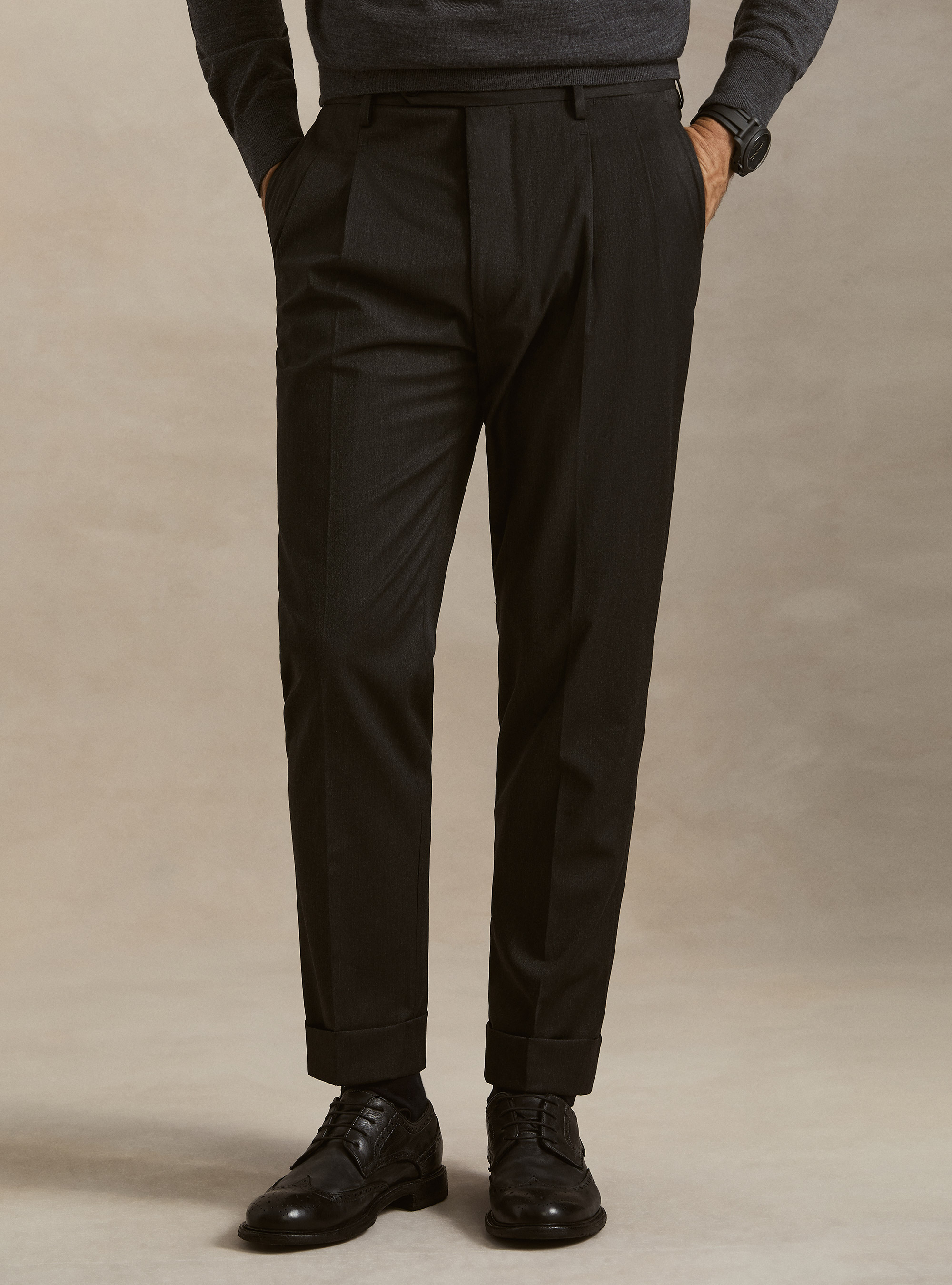 Pantaloni con pince in misto poliestere, GRIS MARENGO