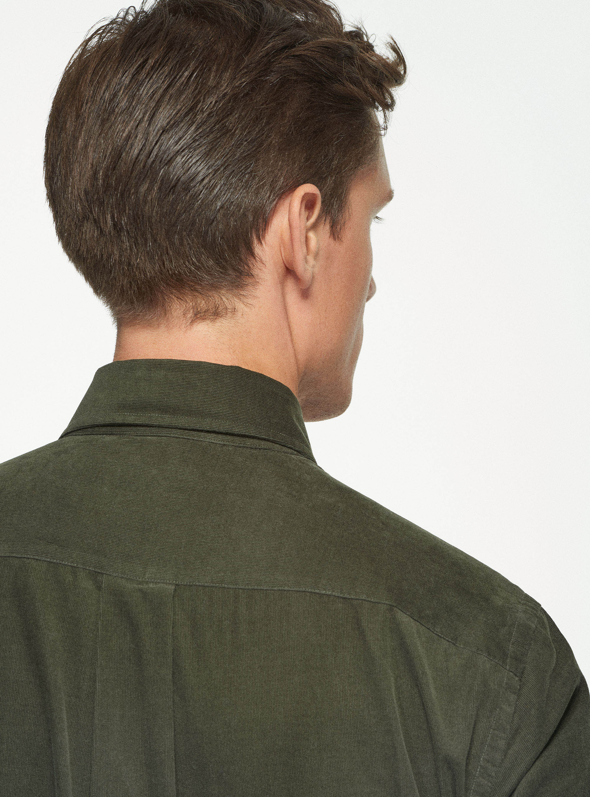 Camicia collo button down in velluto di cotone, MILITARE 0609C