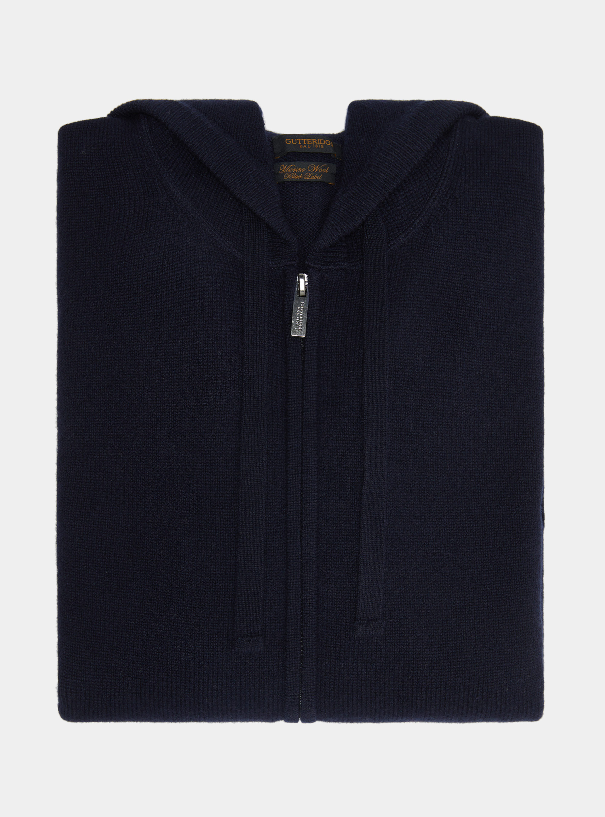 Cardigan in maglia con cappuccio in lana merino, BLU NAVY