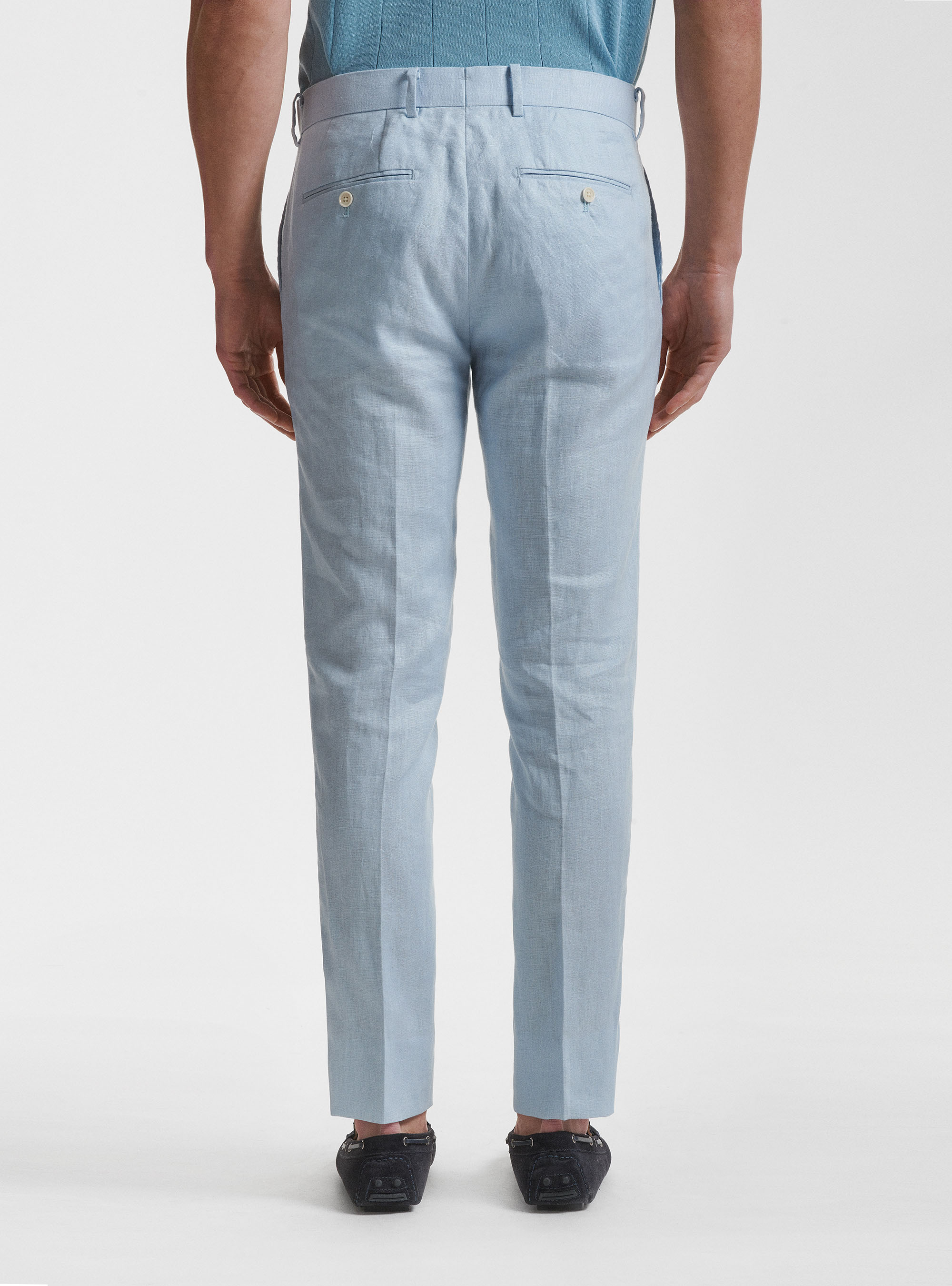 Pantaloni per abito in puro lino, AZZURRO