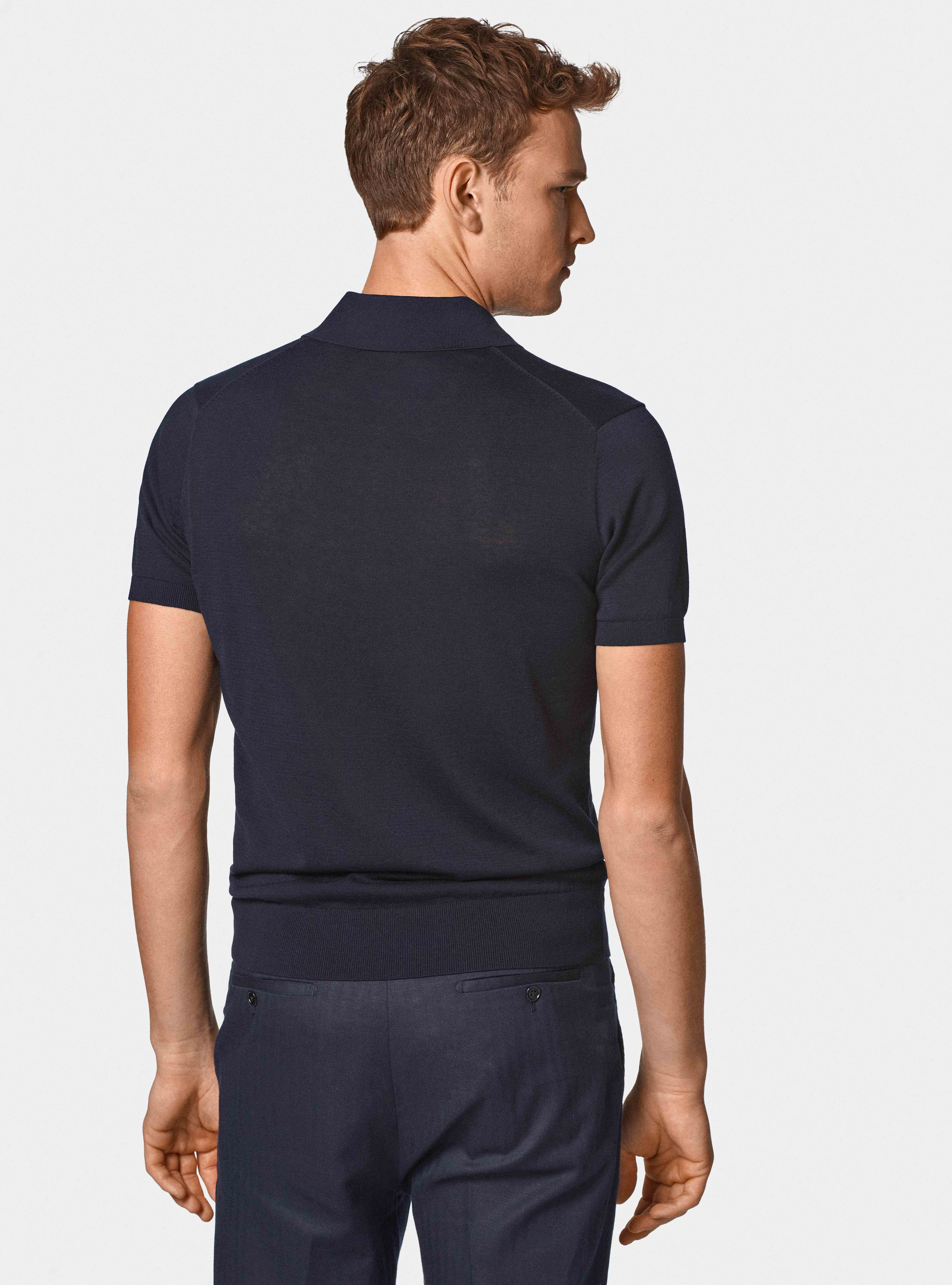 Maglia a polo in cotone e seta, BLU NAVY