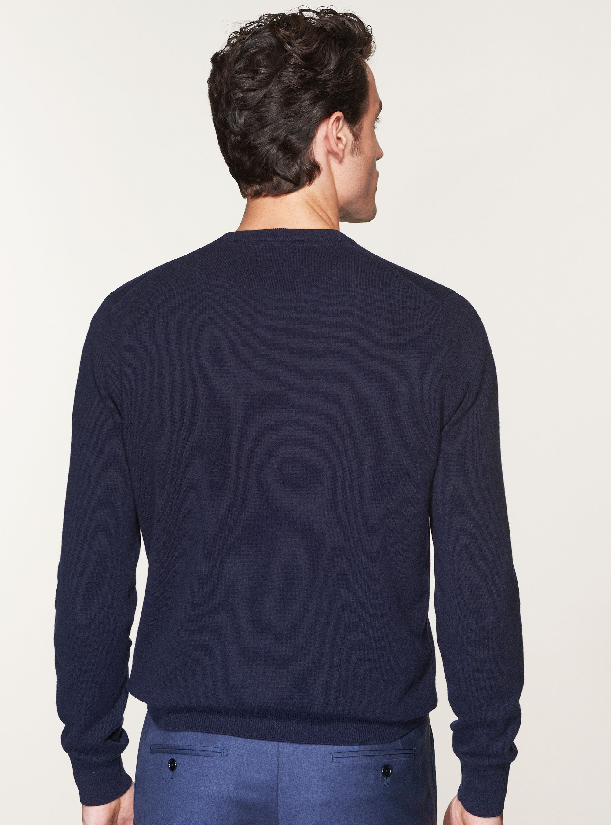 Maglia girocollo in lana lambswool e cashmere, BLU NAVY