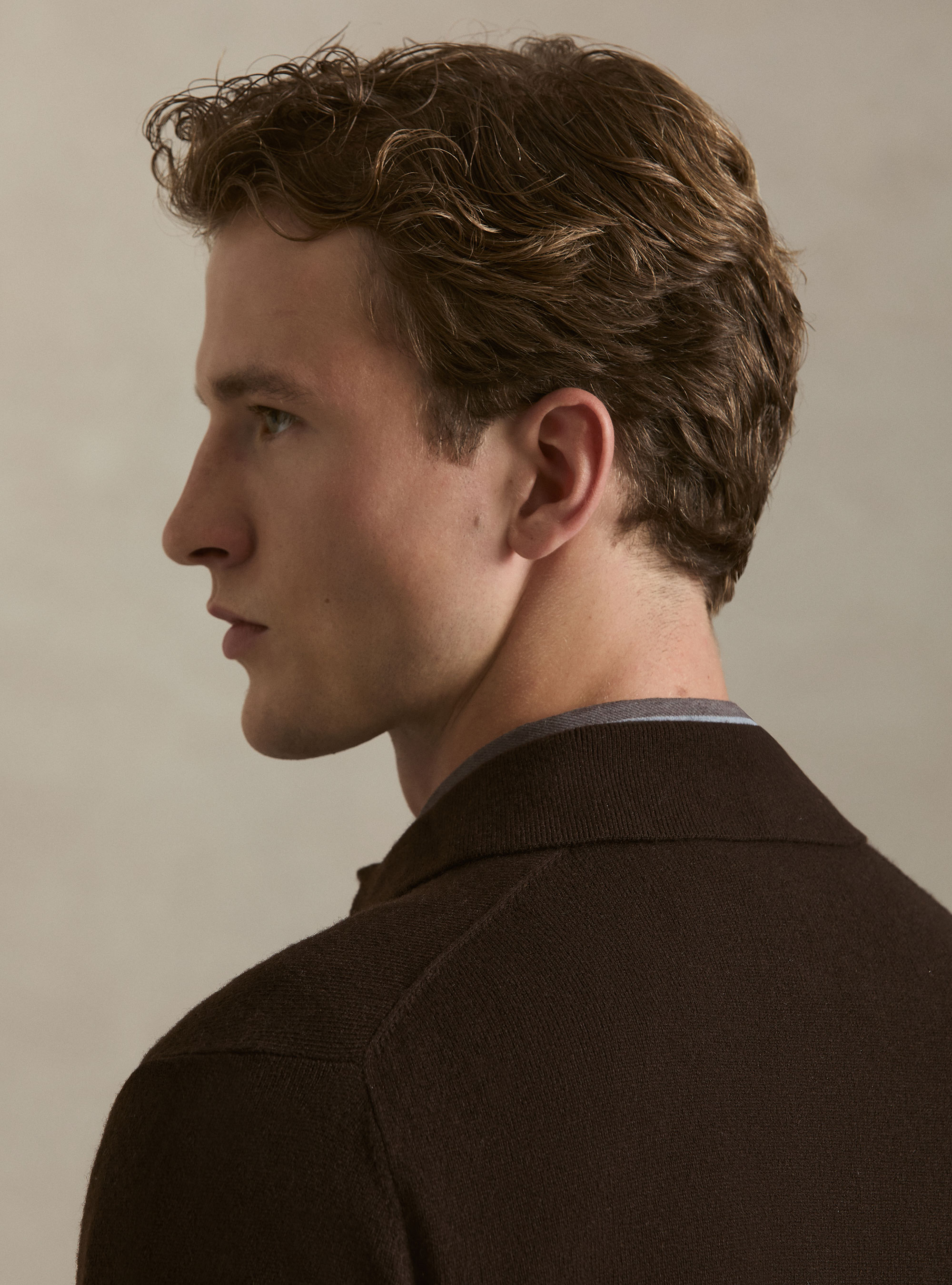 Maglia a polo in lana e cashmere, MARRONE