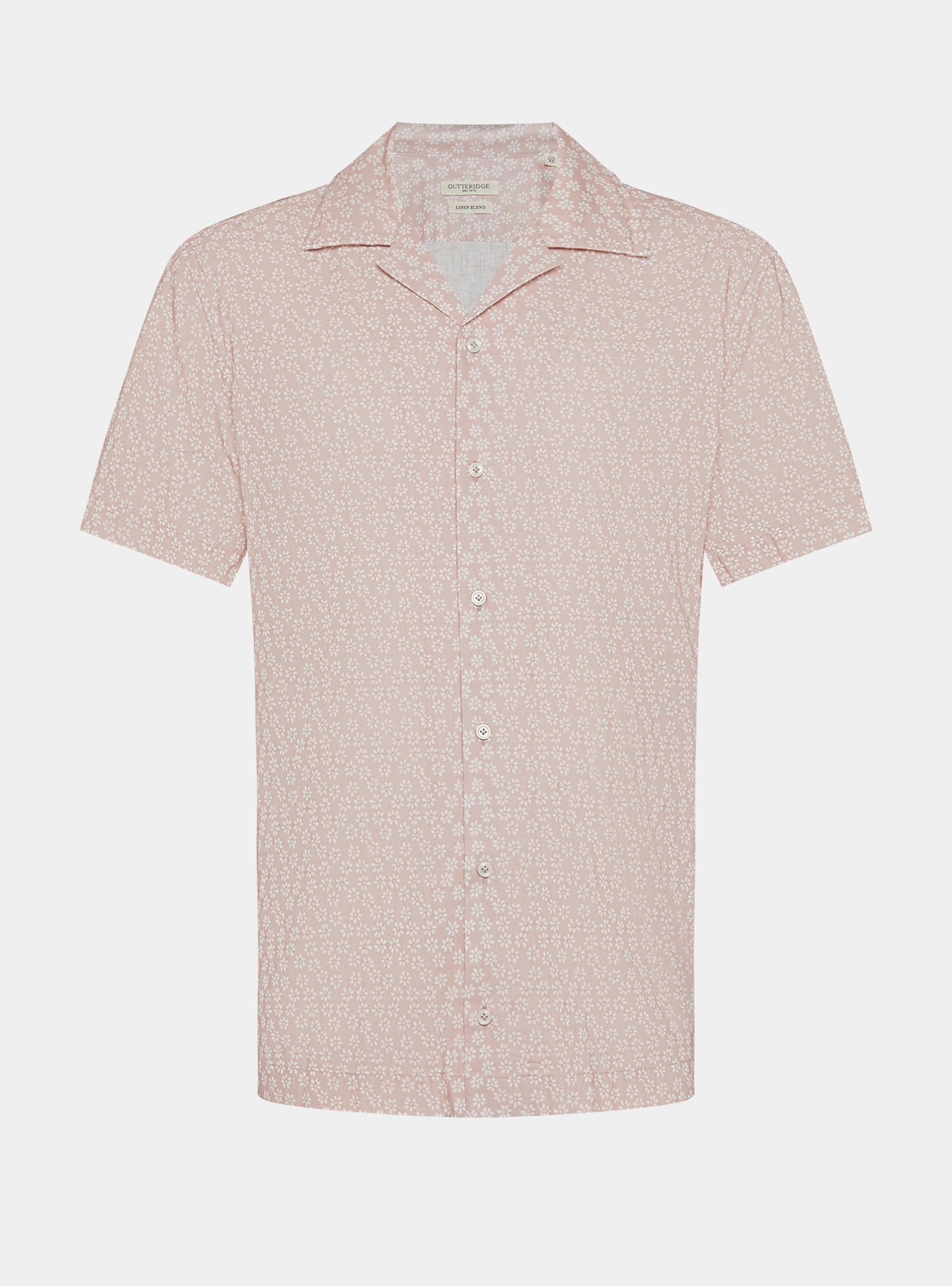 Bowling shirt in linen and printed cotton, ROSA CHIARO 0466C